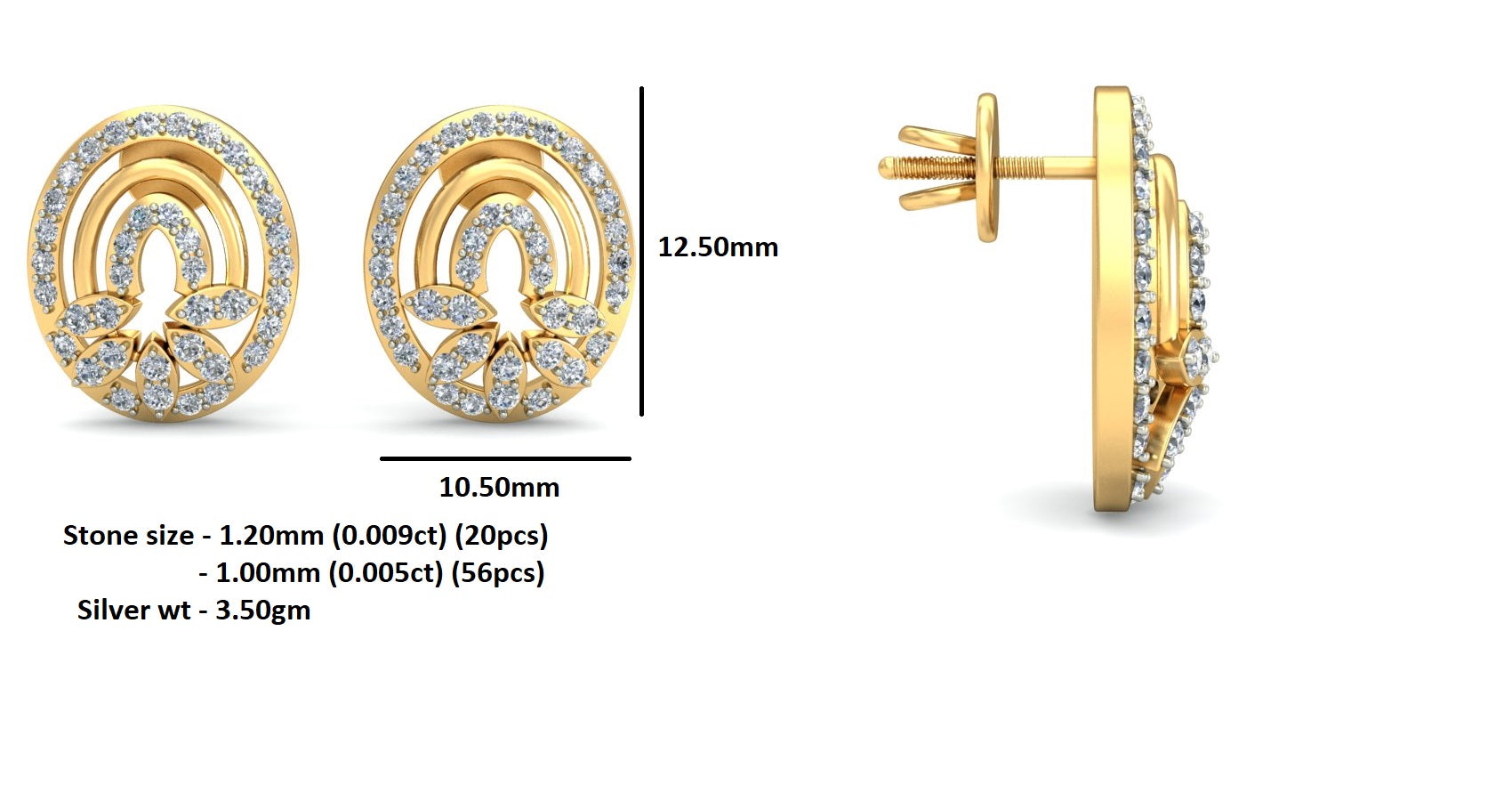 Жаночыя завушніцы RKC 925 стерлингового срэбра са шрубай, 14 карат, ружа больш за 3,50 г, вышыня 12,50 мм