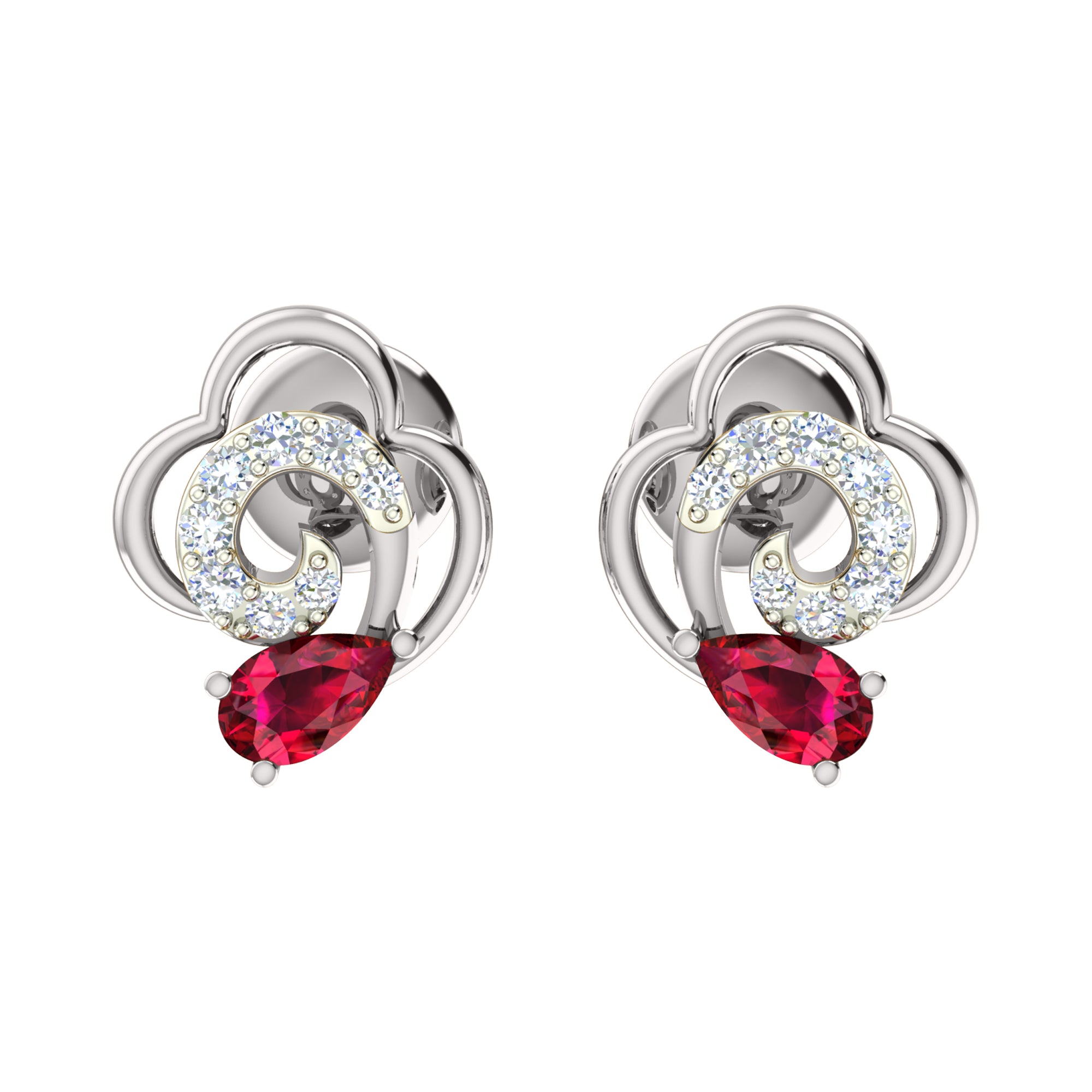 Срэбра RKC 925, залаты, 0,36 карата, кулон з рубінам, вагой 3,60 г і завушніцамі вагой 2,20 г, камплект з пакрыццём з ружовага золата 14 карат