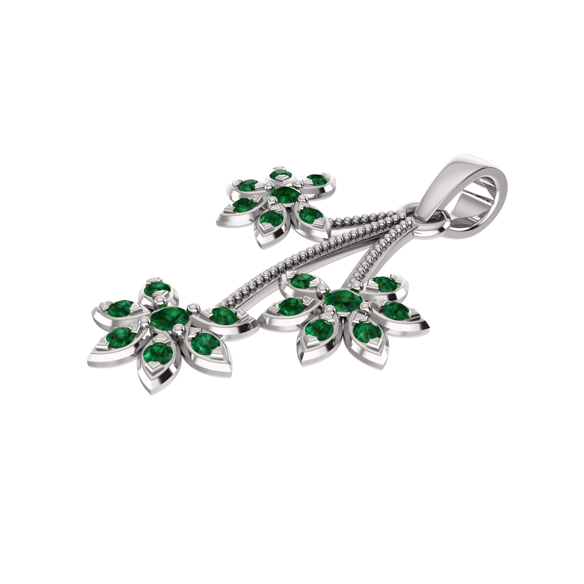 RKC 0.27Ct एमराल्ड फ्लोरल लटकन 925 चांदीचे दागिने 14K रोझ गोल्ड प्लेटेड 4.60WT उंची 26.50mm