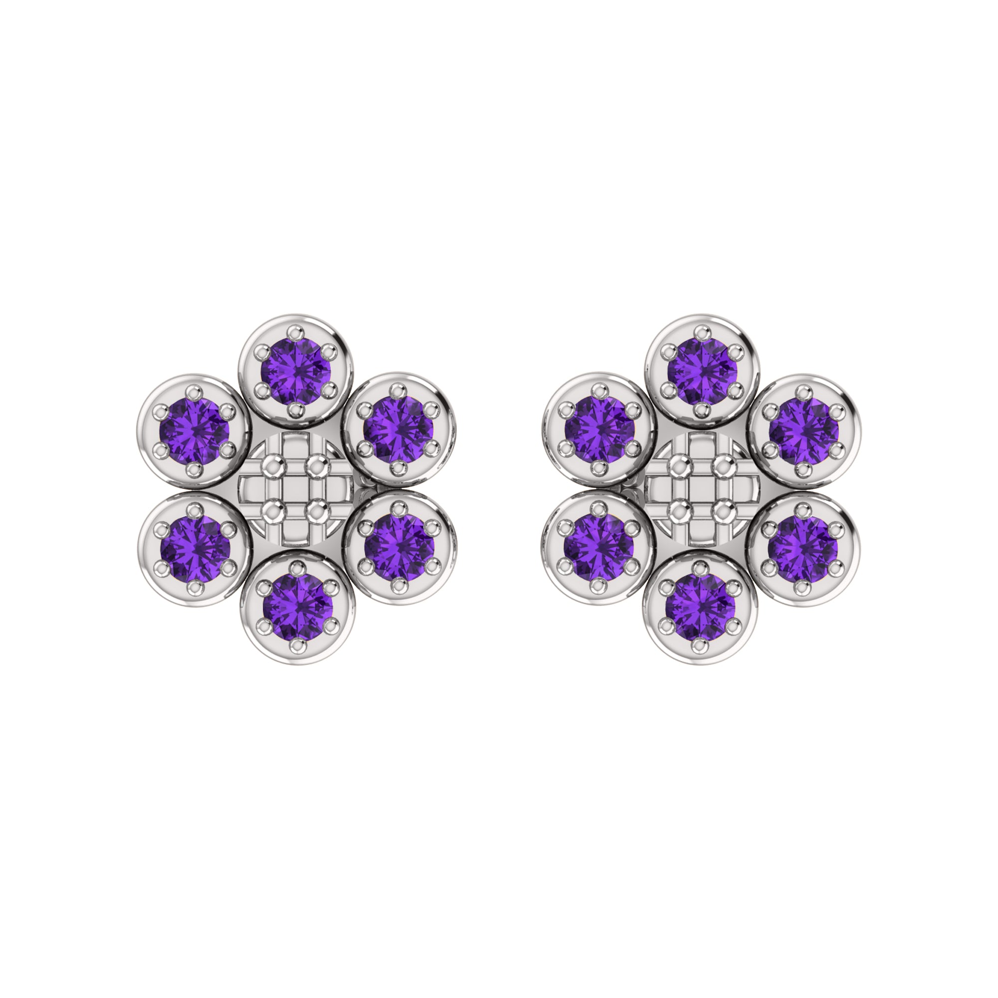 RKC 925 Sterling Silver Flower Push Back Women Earring 14k White Gold Over Wt 1.80mm Height 8.00mm