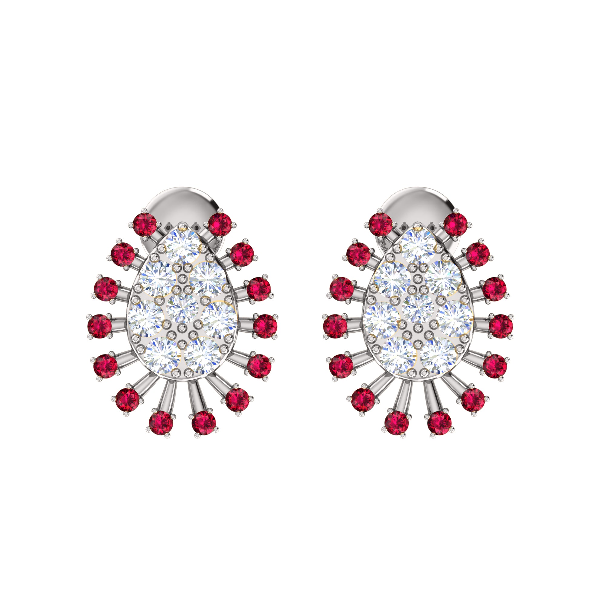 RKC 925 Sterling Silver Stud Cluster Women's Earring 14k White Over Wt 3.00gm Height 14.00mm