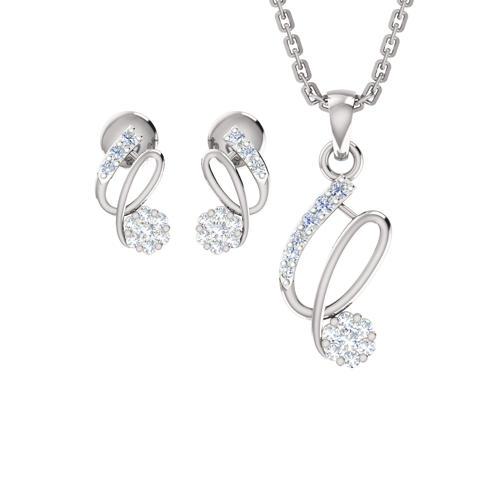 RKC 925 सिल्व्हर गोल्डन टोटल 0.42Ct मॉइसॅनाइट पेंडंट Wt 3.10gm आणि Wt कानातले 1.80gm सेट 14K रोझ गोल्ड प्लेटेड