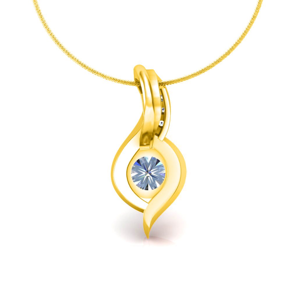 RKC 925 Sterling Silver Round 0.92 CT Moissanite Pendant 14K Rose Gold Plated Wt 3.00 gm Height 15 mm