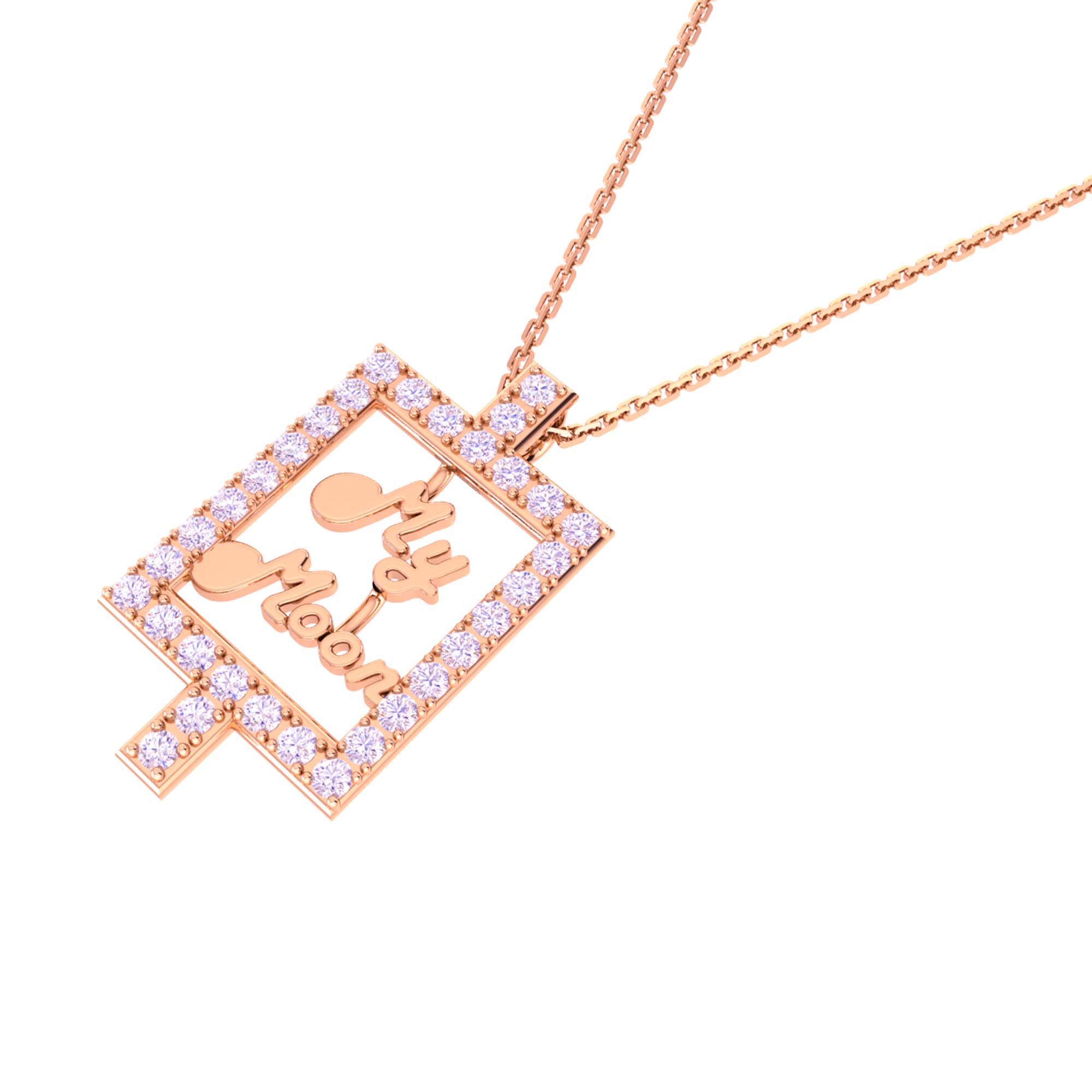 RKC 14k Yellow Gold Plated My MOM Frame Moissanite Pendant With Link Chain For Women's