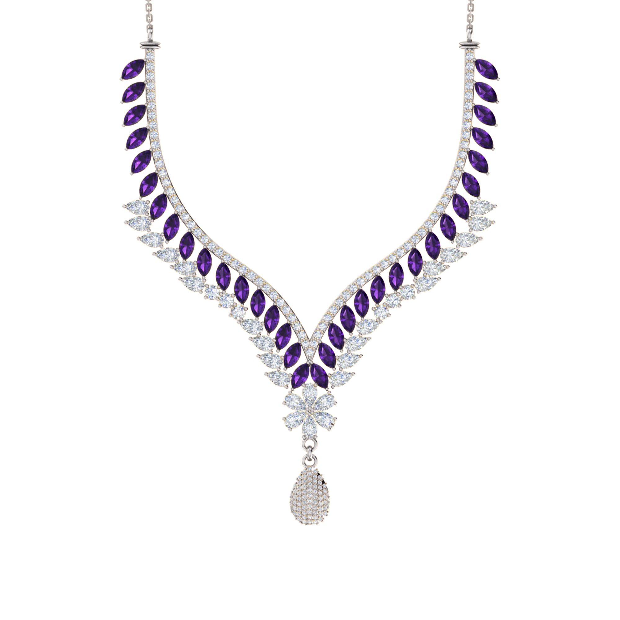 RKC 18 CT Moissanite Charming Necklace 925 Silver 14k Rose gold Plated Product Weight 17.00 GM Height 100.00 MM