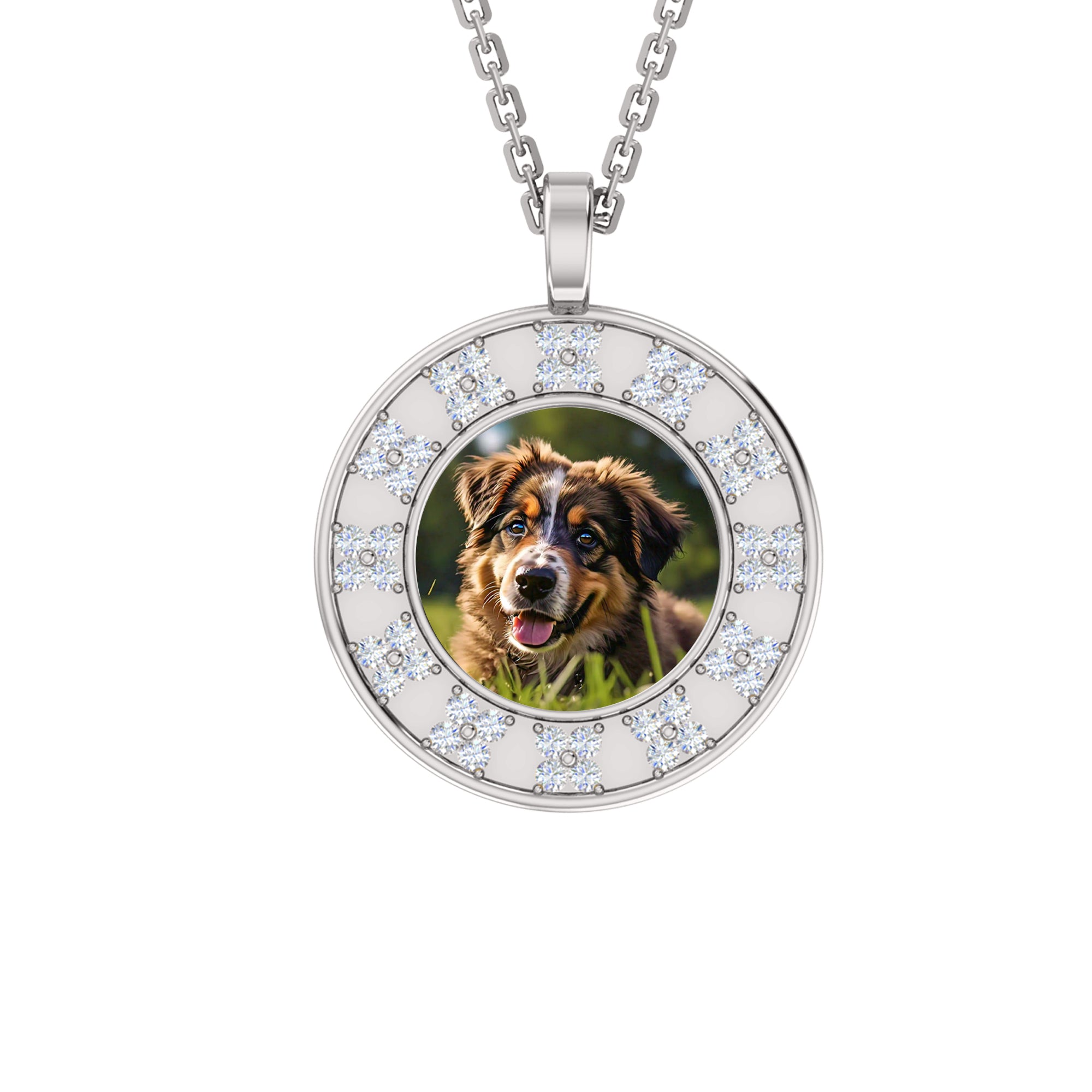 RKC 0.48Ct Moissanite Halo Photo Pendant 925 Silver Jewelry 14K Yellow Gold Plated Wt 5gm Height 20mm