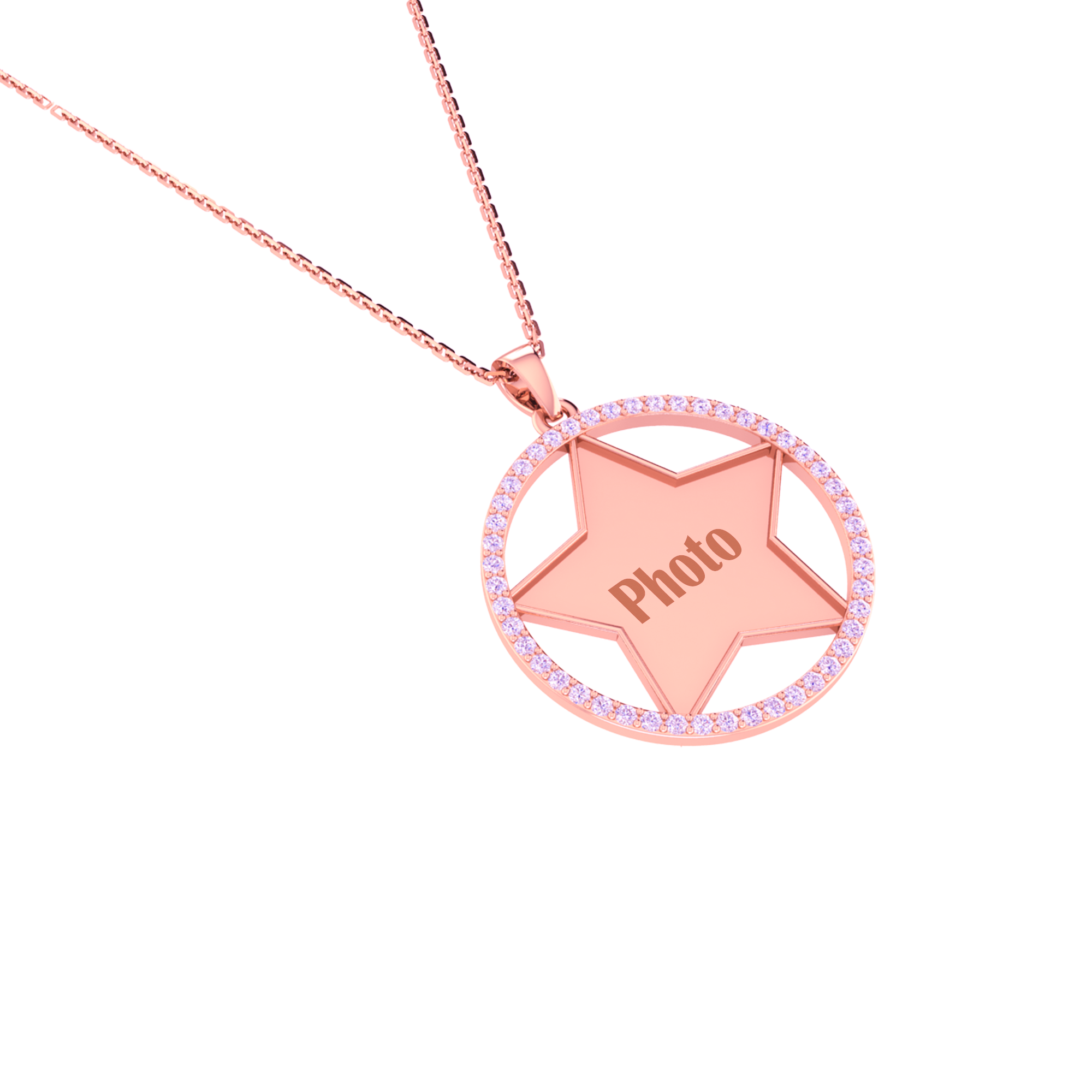 RKC Star Shape Cubic Zirconia Memory Add Own Photo Pendant 14k Yellow Gold Plated Weight-5.50 gm