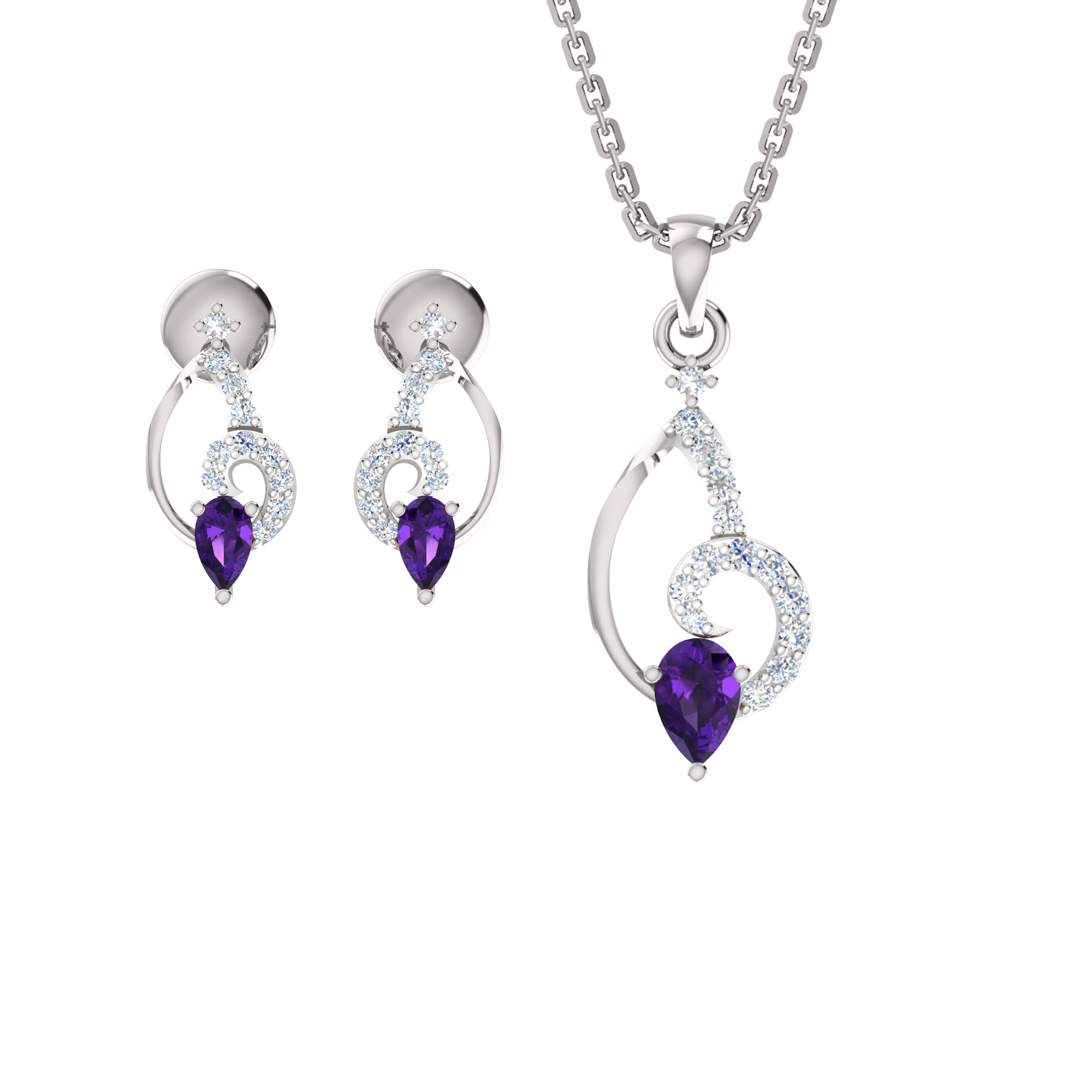 RKC 925 સિલ્વર ગોલ્ડન ટોટલ 0.42Ct મોઈસાનાઈટ પેન્ડન્ટ Wt 3.20gm અને Wt એરિંગ 2.10gm સેટ 14K રોઝ ગોલ્ડ પ્લેટેડ સાથે