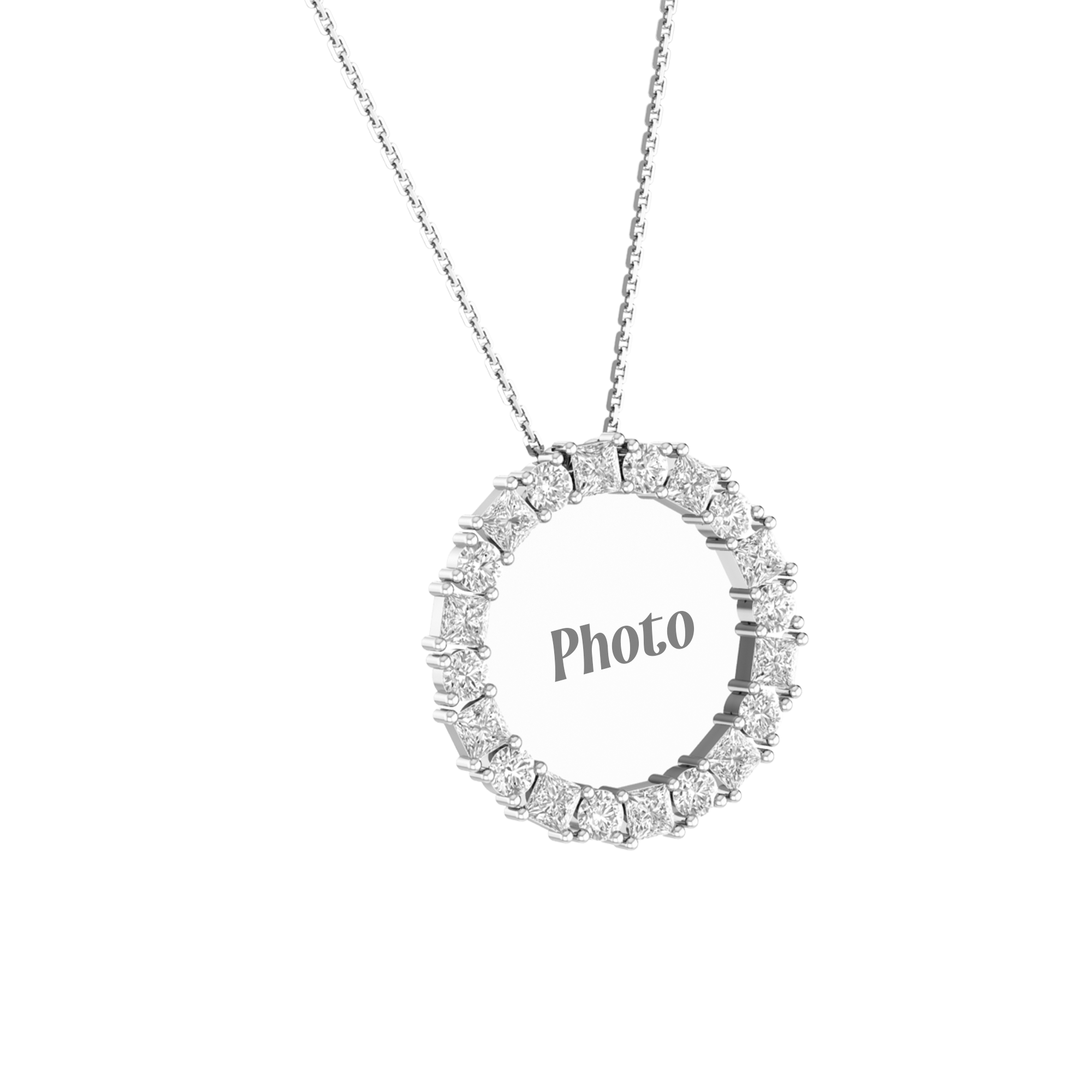 RKC 0.9 Ct Round And Princess Cut Diamond Photo Pendant Necklace 14k Yellow Gold Plated For Memory Weight - 5.50 gm