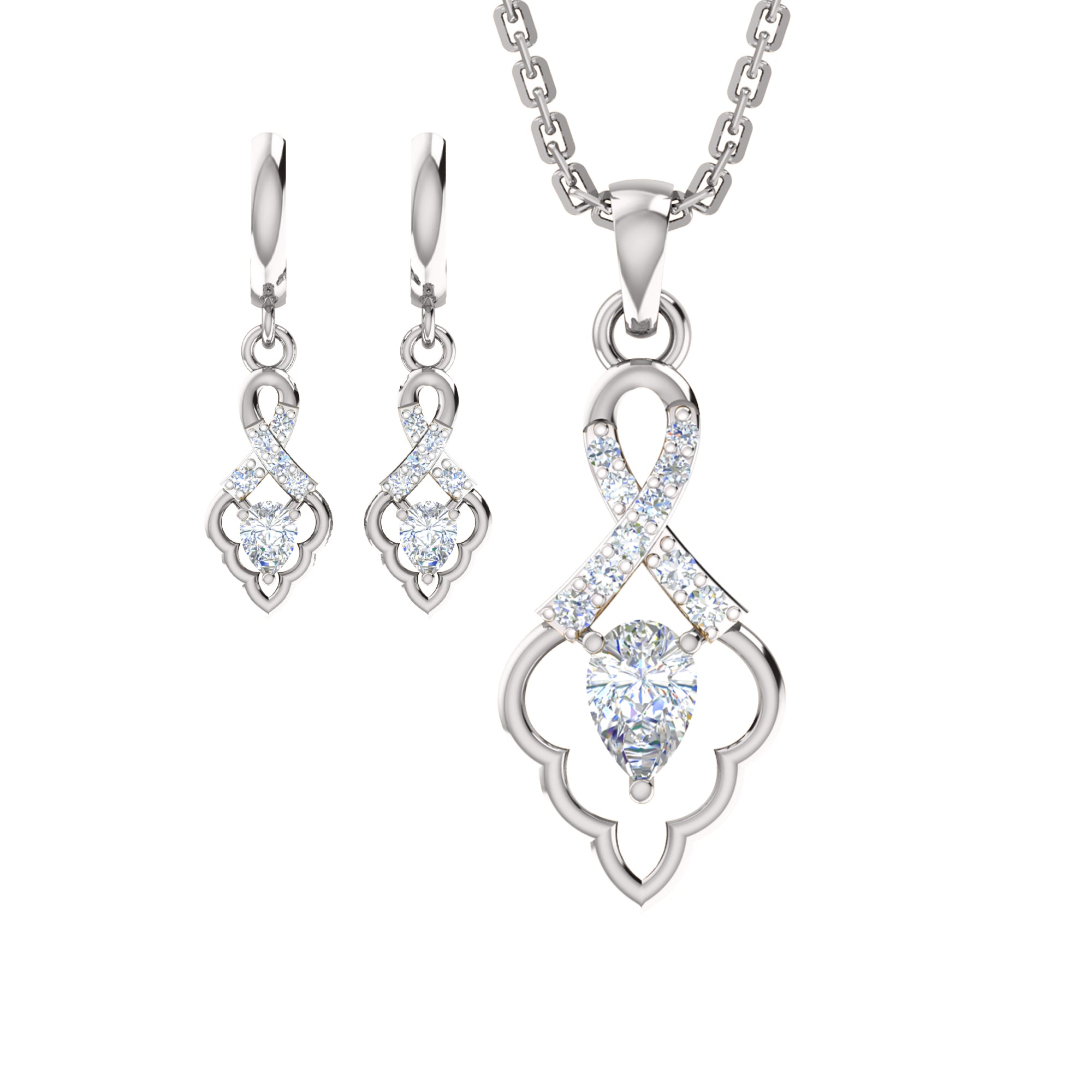 RKC 925 فضي ذهبي إجمالي 1.09 قيراط قلادة مويسانيتي بوزن 3.60 جرام ومجموعة حلق بوزن 2.30 جرام مطلية بالذهب الأصفر عيار 14 قيراط