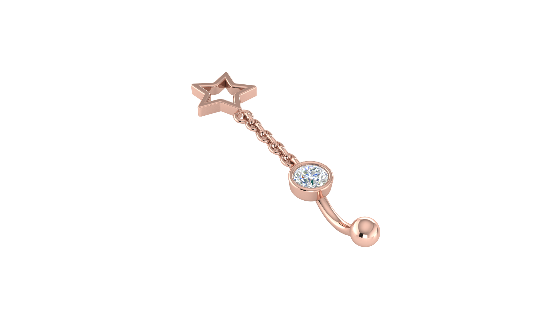 مجوهرات RKC 925 من الفضة الإسترليني دروب ستار للنساء زر البطن 14 قيراط مطلي بالذهب الأصفر وزن 1.20 جرام ارتفاع 35 ملم