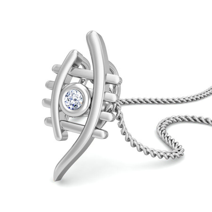 RKC Evil Eye Argent Femmes 0,025 CT Moissanite Pendentif Or Jaune 14K Finition Chaîne Gratuite Poids 2,7 g Hauteur 14 mm