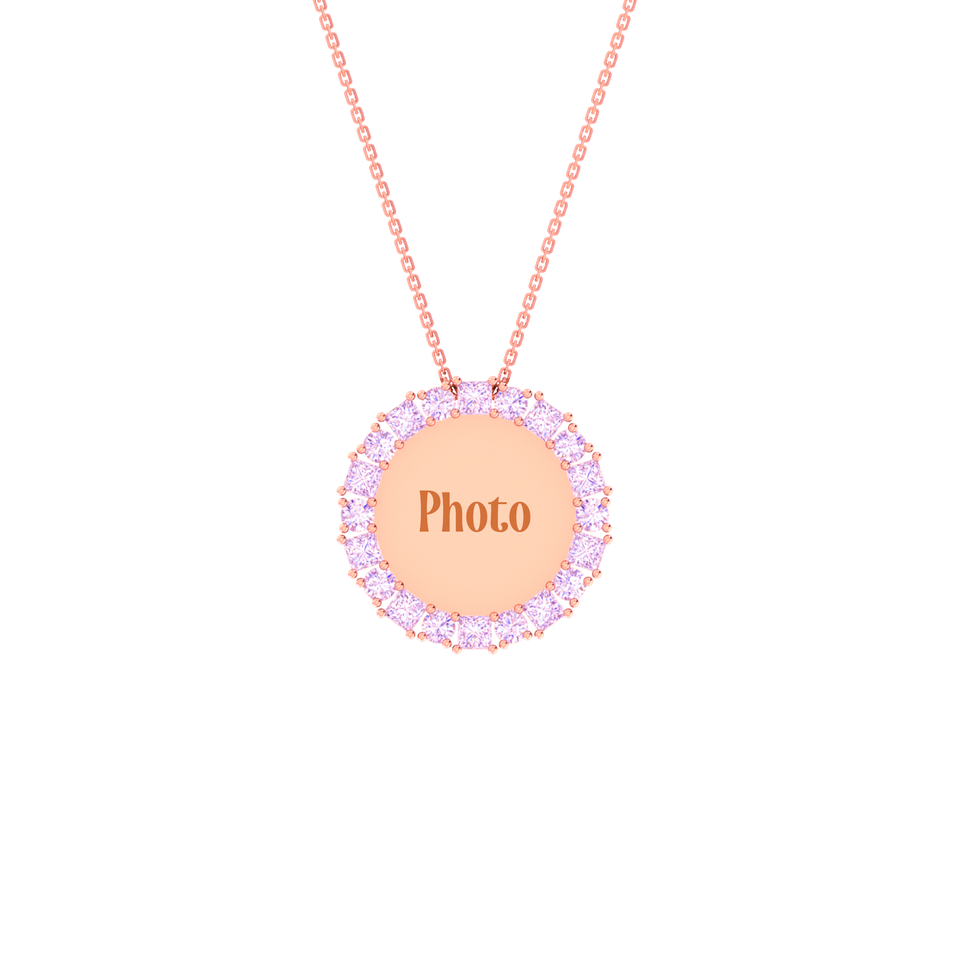 RKC 0.9 Ct Round And Princess Cut Diamond Photo Pendant Necklace 14k Yellow Gold Plated For Memory Weight - 5.50 gm