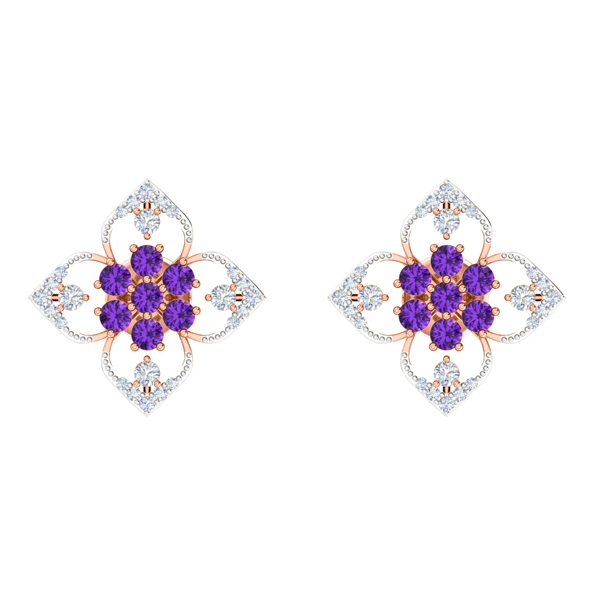 RKC 925 Sterling Silver Daily Wear Girl's Floral Stud Women Earring 14k Yellow Over Product Wt 2.80 GM Height 14.70 MM