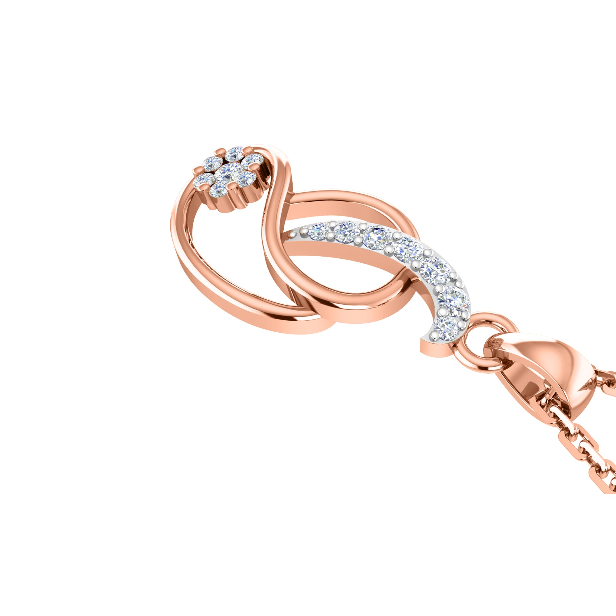 RKC 925 Perak Emas Total 0,31Ct Liontin Moissanite Berat 3,50 gram dan Anting Berat 1,80 gram Set Dengan Lapis Emas Mawar 14K