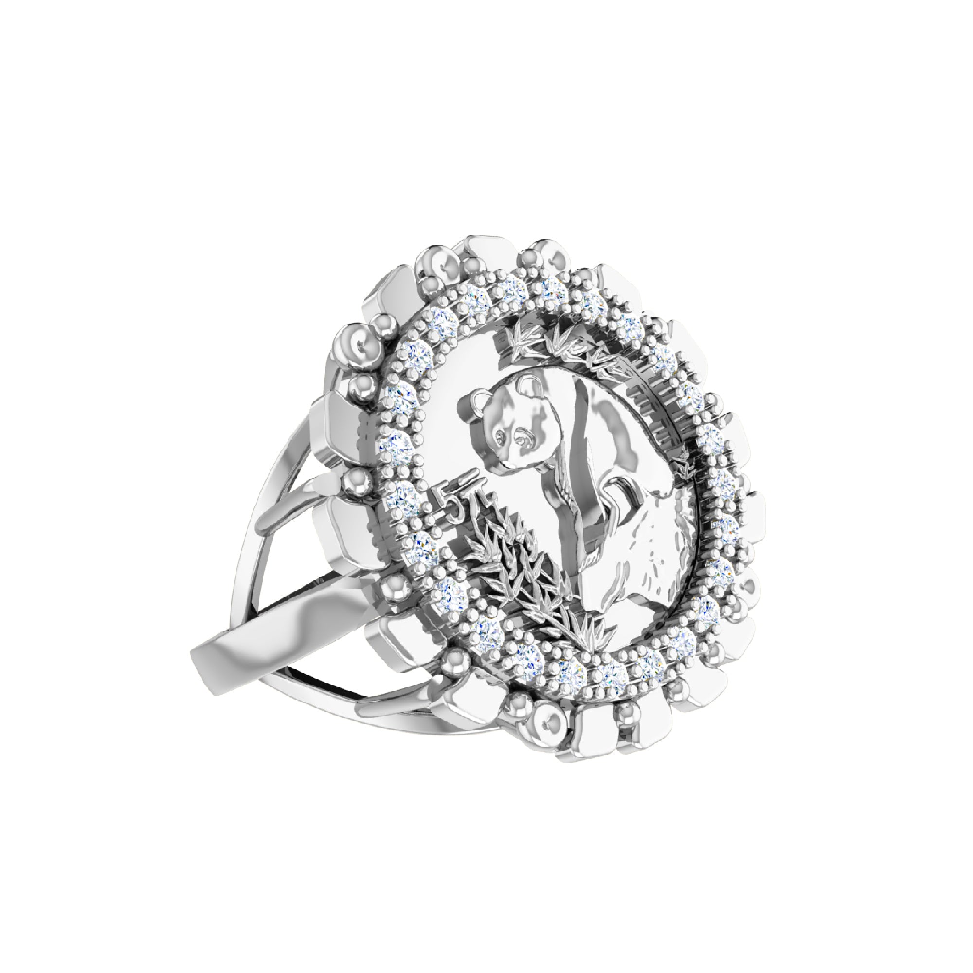 خاتم مويسانيتي من RKC للنساء بتصميم دائري من الفضة عيار 925 ومطلي بالذهب الأصفر عيار 14 وزن 5 جرام عرض 2.30 ملم