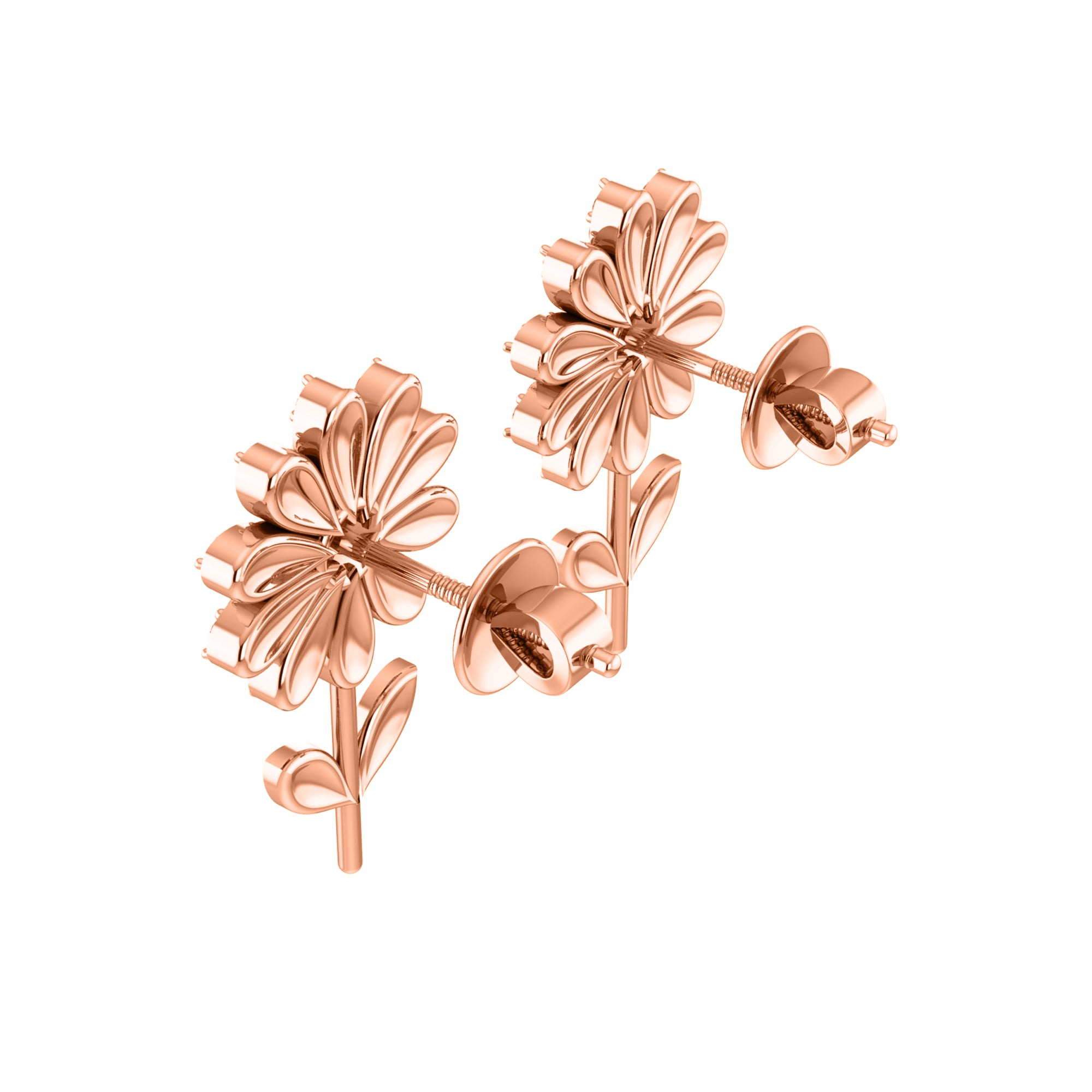 RKC 925 فضة عباد الشمس دفع مرة أخرى حلق نسائي من الذهب الأبيض عيار 14 قيراط أكثر من وزن 3.00 جم ارتفاع 18.00 مم