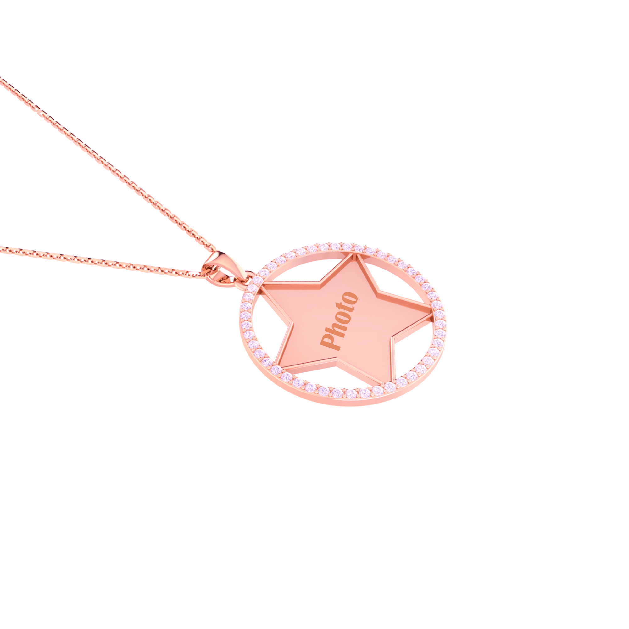 RKC Star Shape Cubic Zirconia Memory Add Own Photo Pendant 14k Yellow Gold Plated Weight-5.50 gm