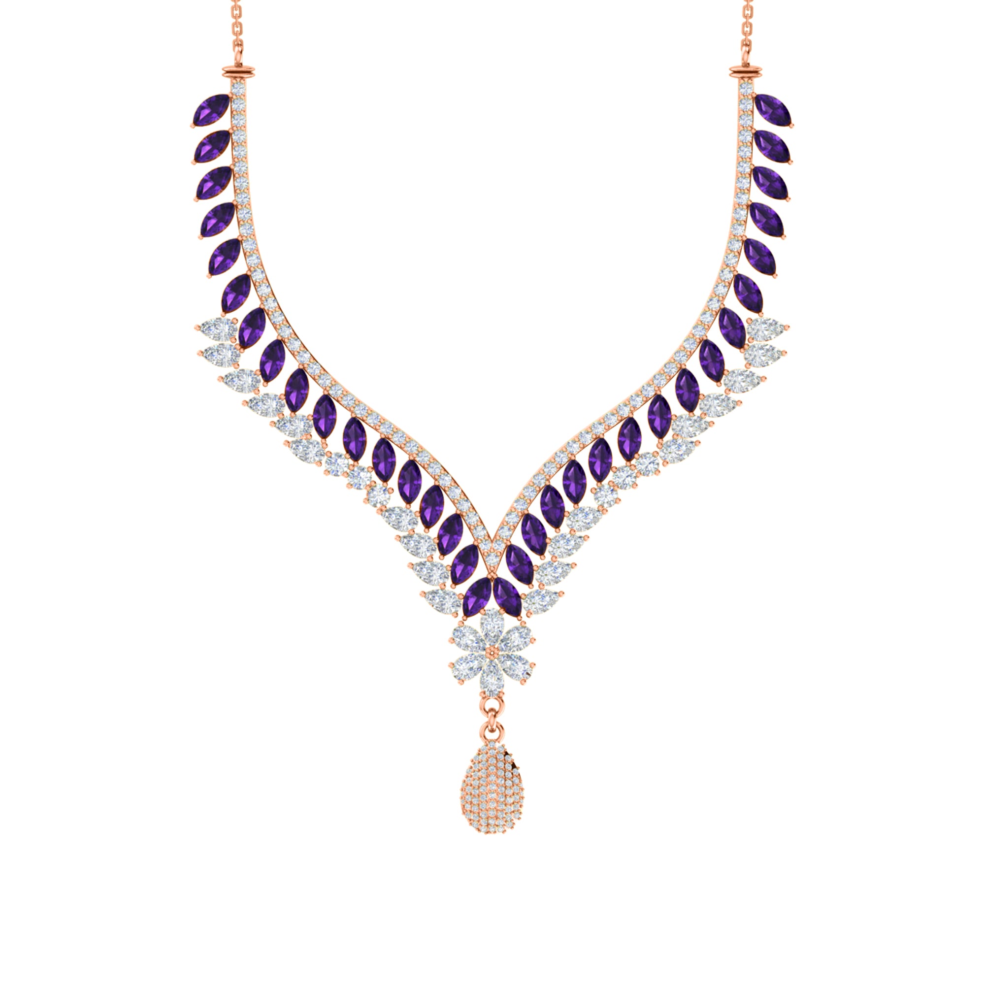 RKC 18 CT Moissanite Charming Necklace 925 Silver 14k Rose gold Plated Product Weight 17.00 GM Height 100.00 MM