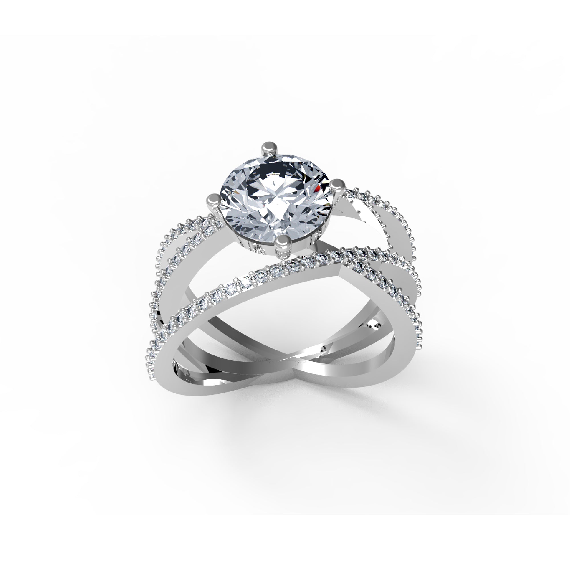 RKC Cross Over Round Moissanite Promise Ring 925 Sterling Silver 14K Yellow Gold Over Wt 5 gm