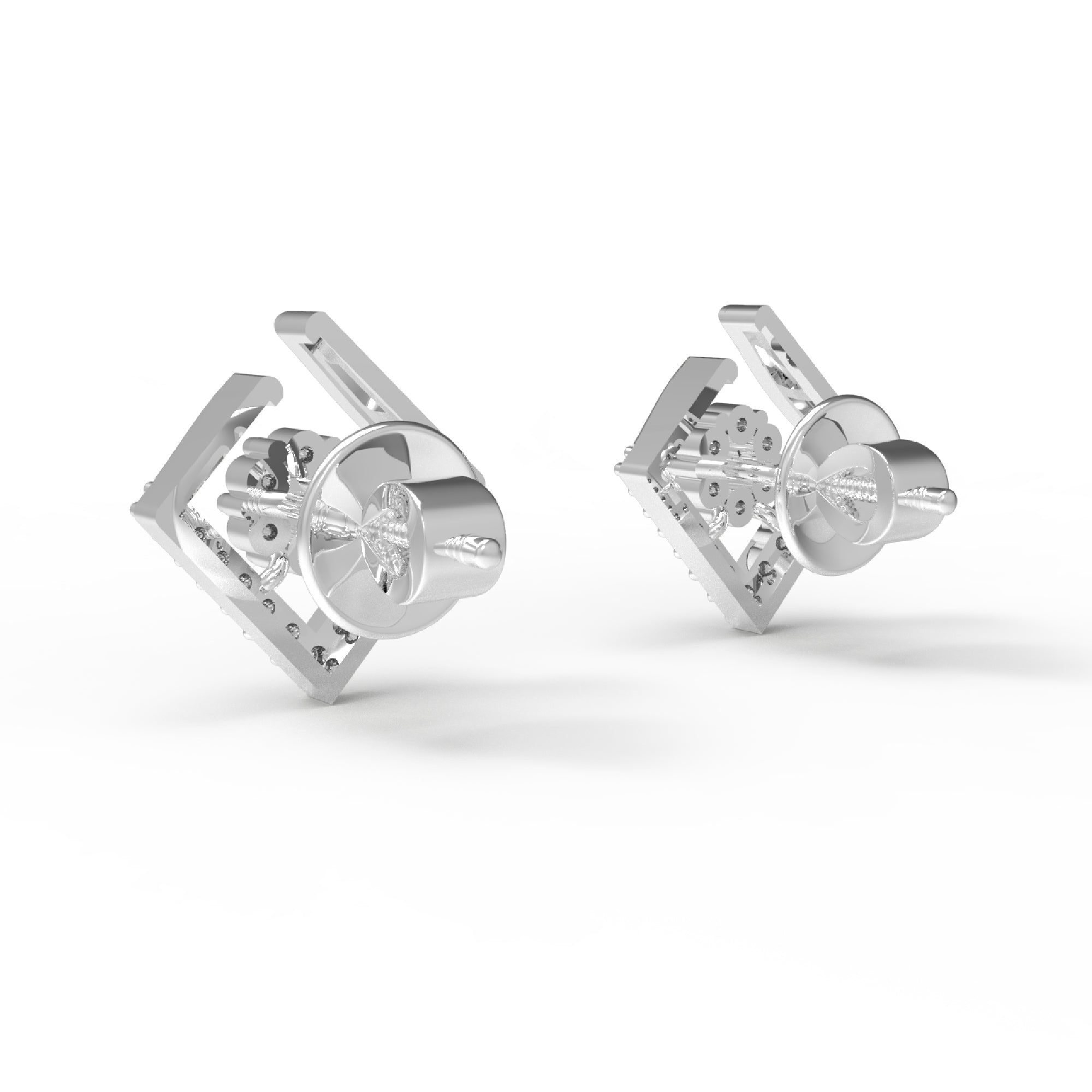 RKC 925 Sterling Silver Open Square Stud Women Earring 14k Rose Over 2.00 Gm Height 11.20 MM