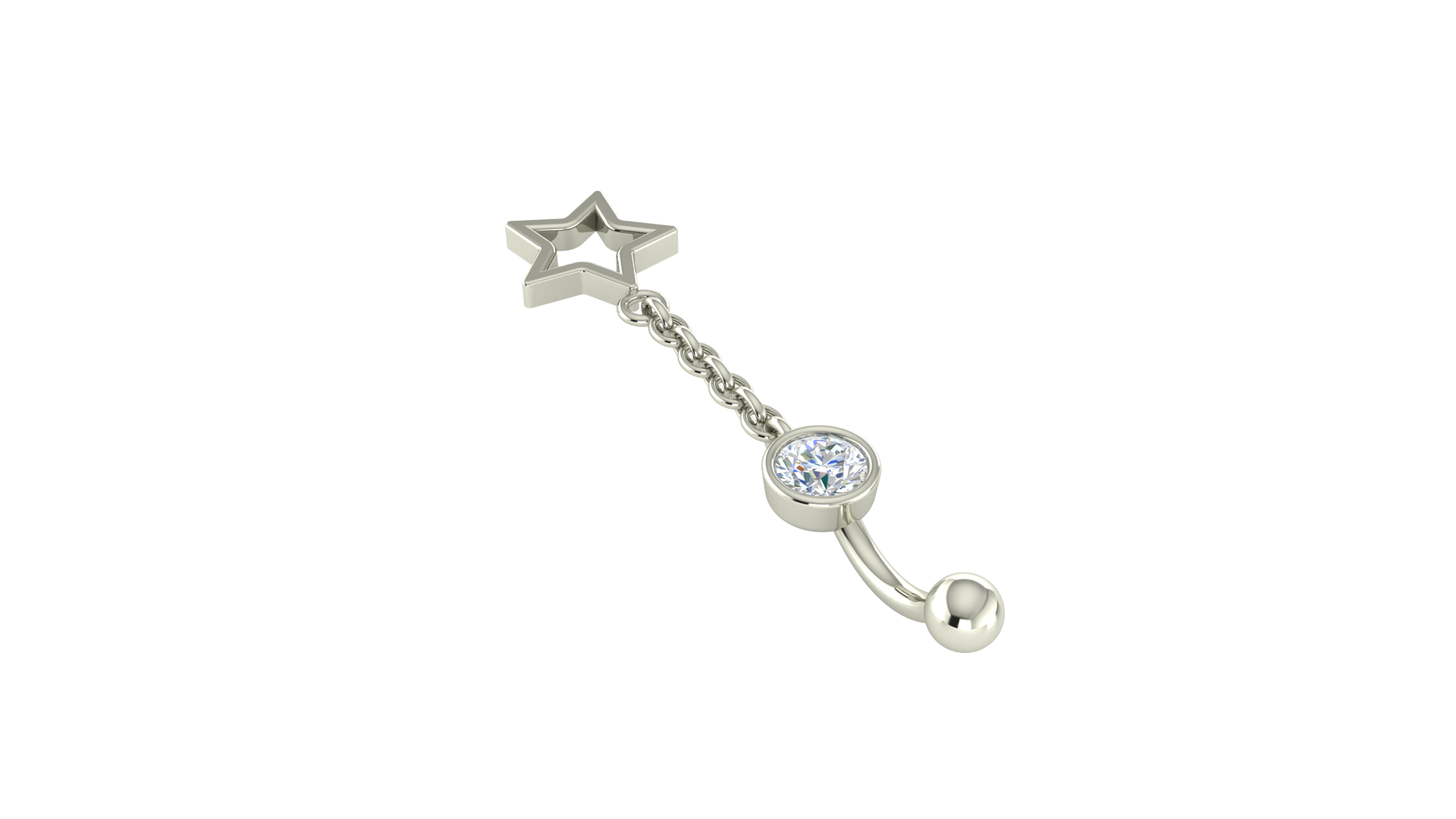 مجوهرات RKC 925 من الفضة الإسترليني دروب ستار للنساء زر البطن 14 قيراط مطلي بالذهب الأصفر وزن 1.20 جرام ارتفاع 35 ملم