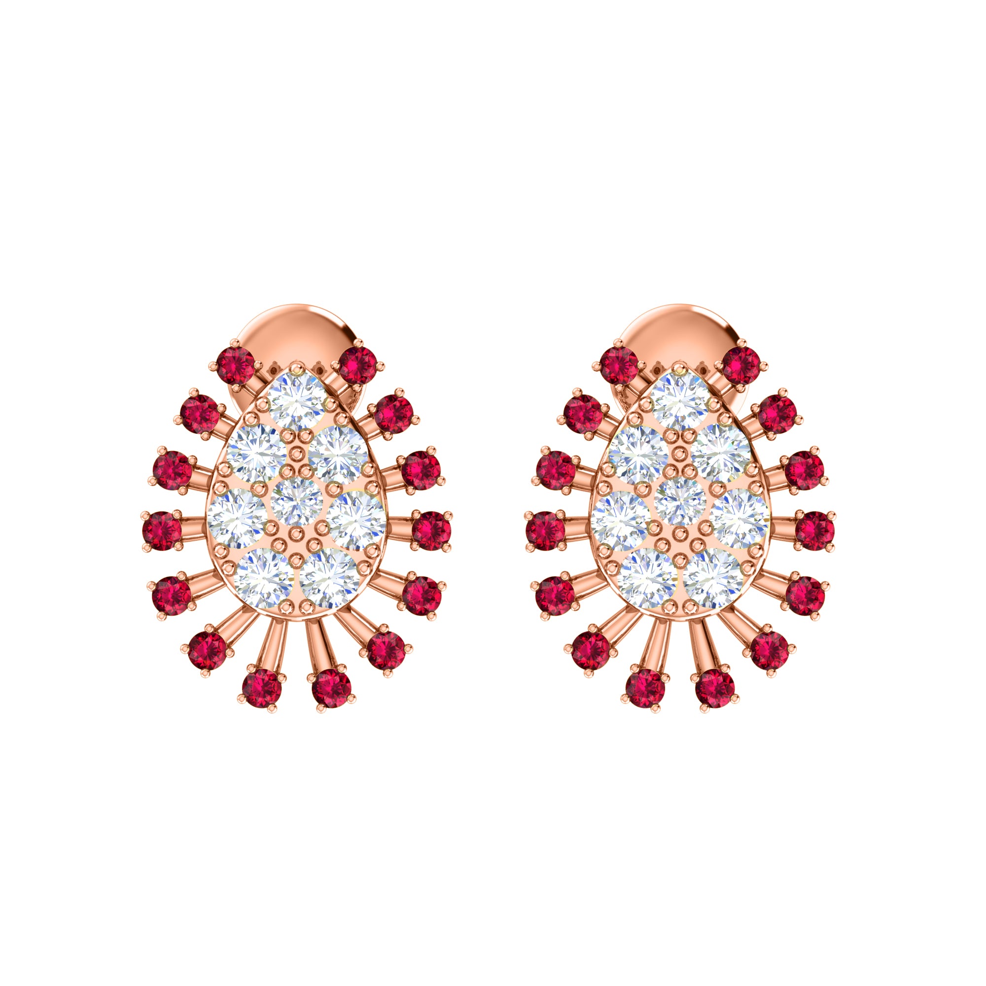 RKC 925 Sterling Silver Stud Cluster Women's Earring 14k White Over Wt 3.00gm Height 14.00mm