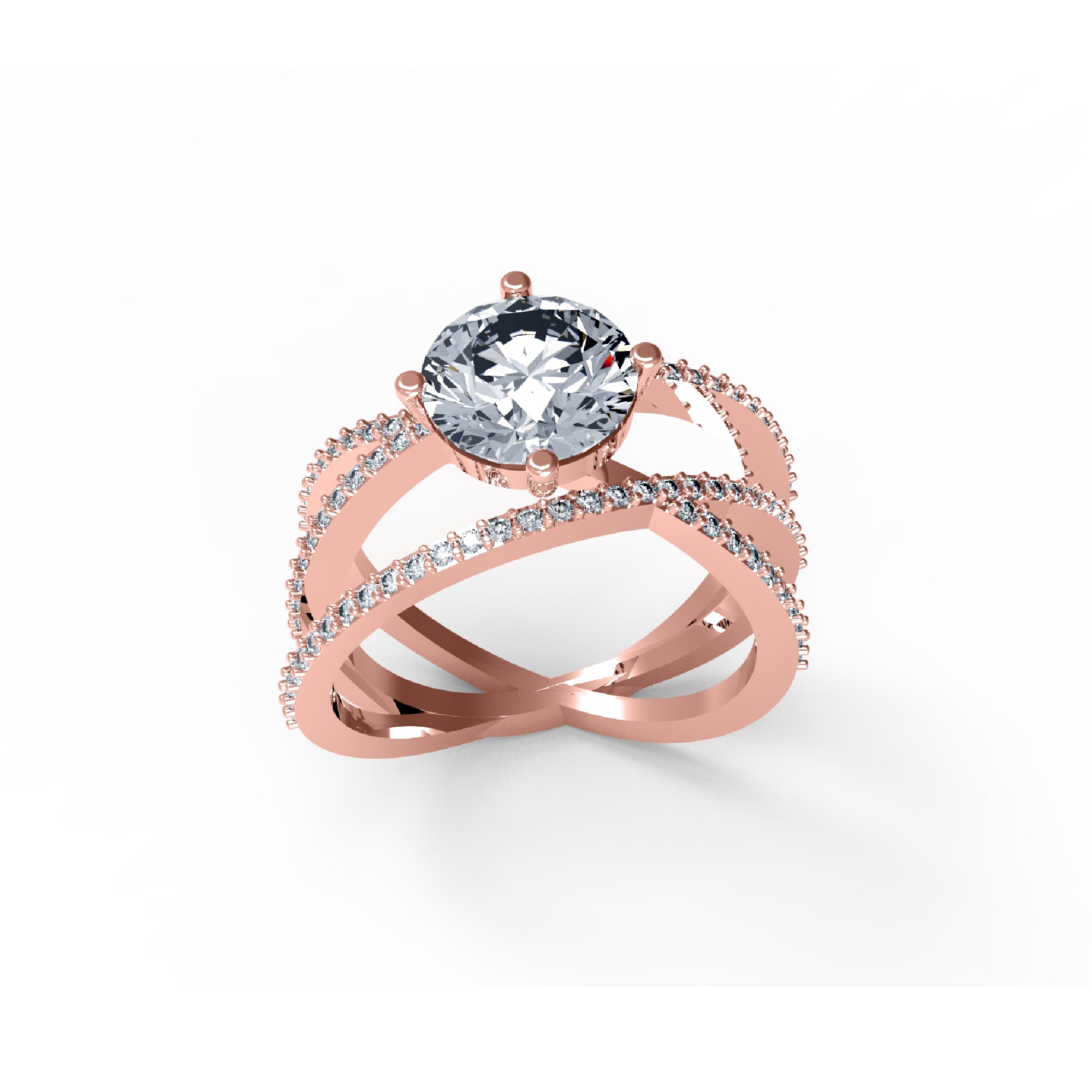 RKC Cross Over Round Moissanite Promise Ring 925 Sterling Silver 14K Yellow Gold Over Wt 5 gm