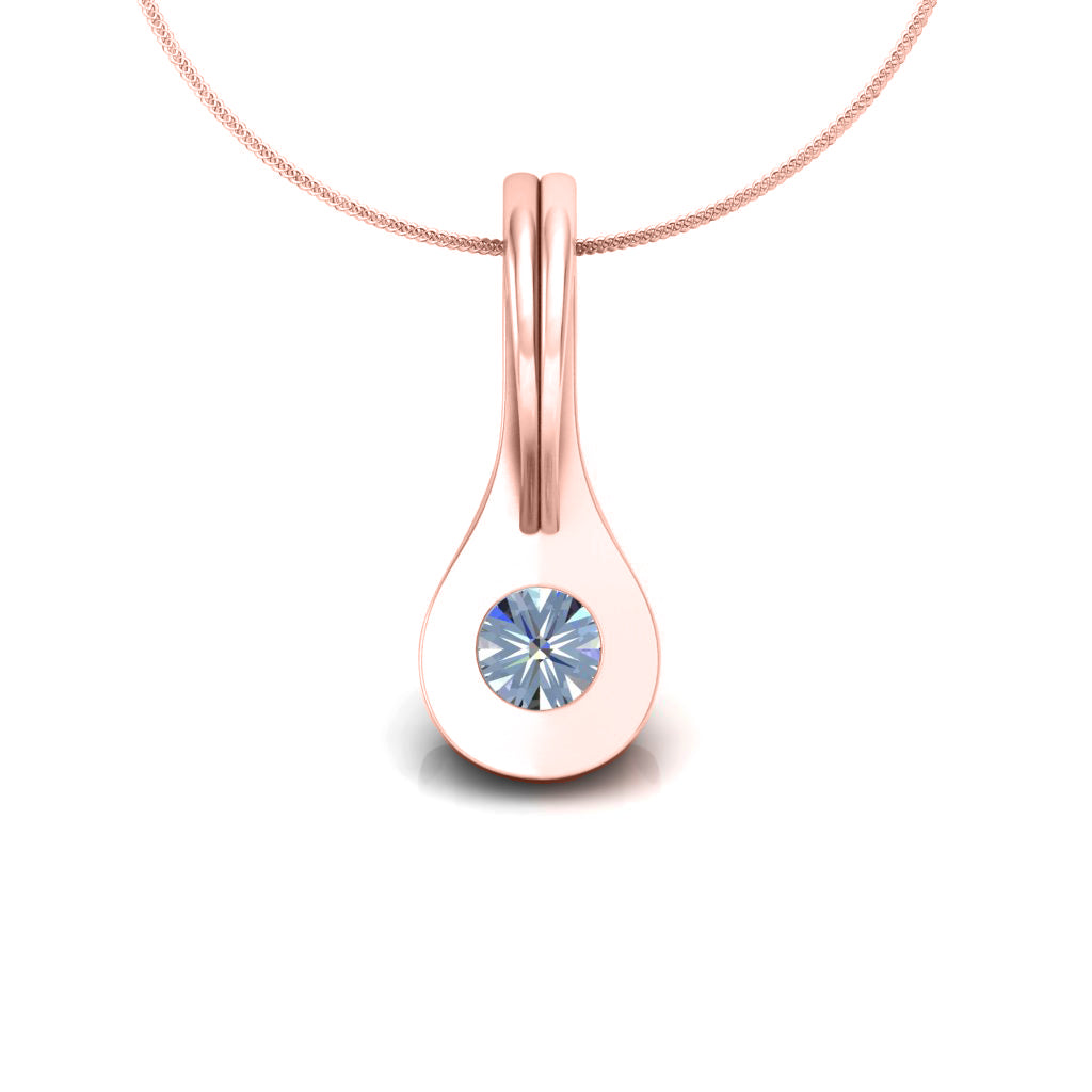 RKC Solitaire Mariage Argent Goutte 0,25 CT Moissanite Pendentif Plaqué Or Rose 14K Poids 3,00 g Hauteur 14,00 mm