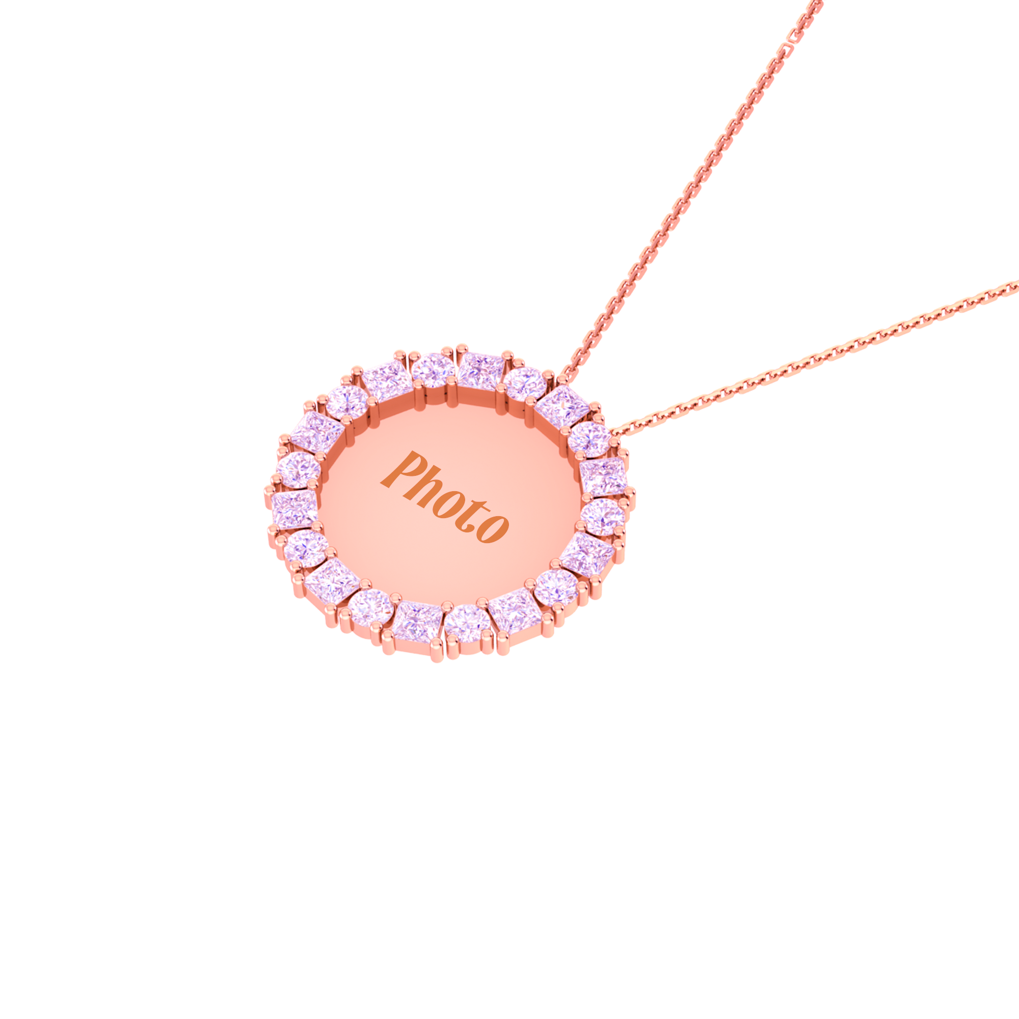 RKC 0.9 Ct Round And Princess Cut Diamond Photo Pendant Necklace 14k Yellow Gold Plated For Memory Weight - 5.50 gm