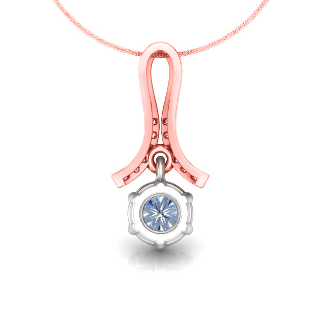 RKC 925 Sterling Silver Drop 0.30 CT Moissanite Pendant For Women 14K Rose Gold Plated  Wt 3.1 gm Height 16 mm
