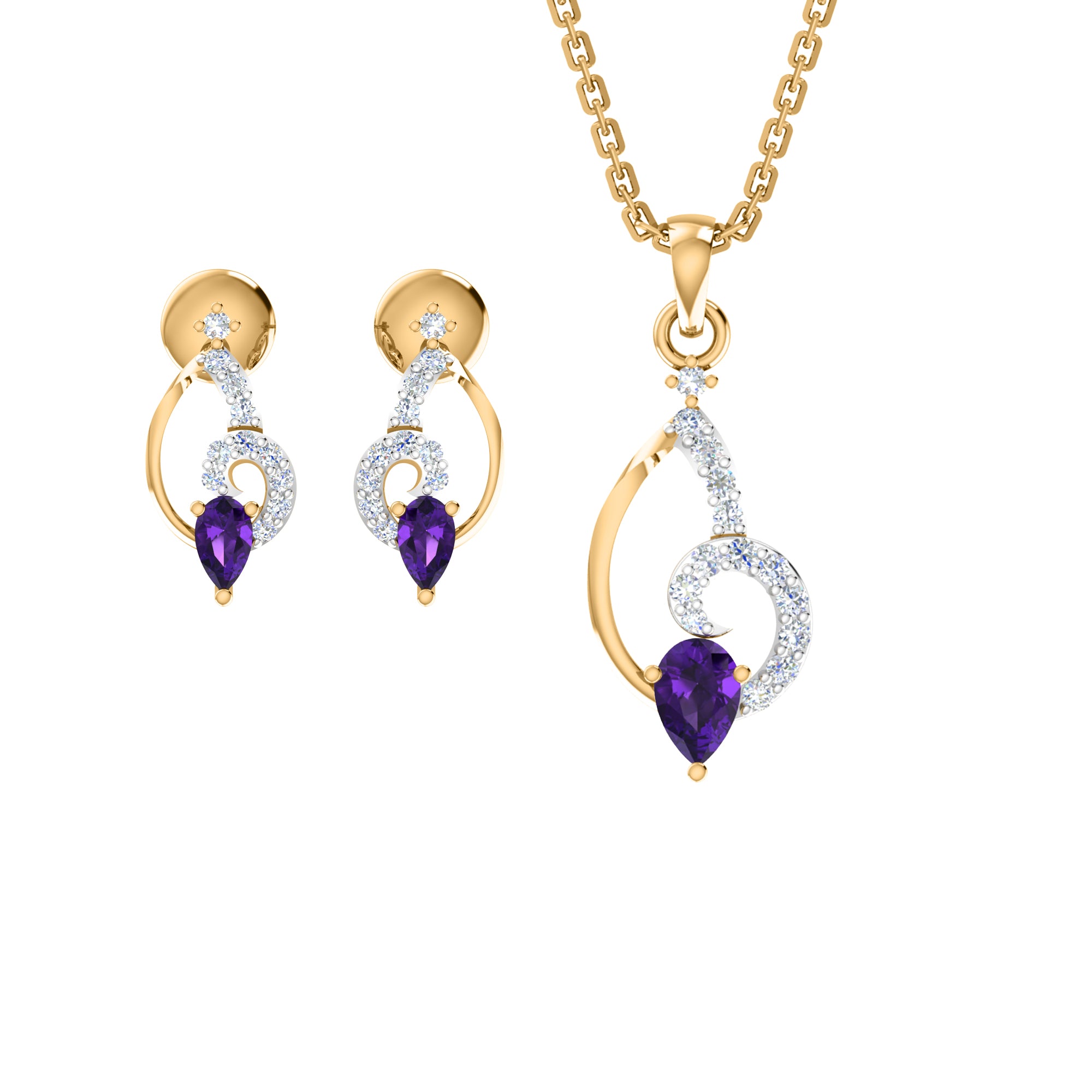 RKC 925 સિલ્વર ગોલ્ડન ટોટલ 0.42Ct મોઈસાનાઈટ પેન્ડન્ટ Wt 3.20gm અને Wt એરિંગ 2.10gm સેટ 14K રોઝ ગોલ્ડ પ્લેટેડ સાથે