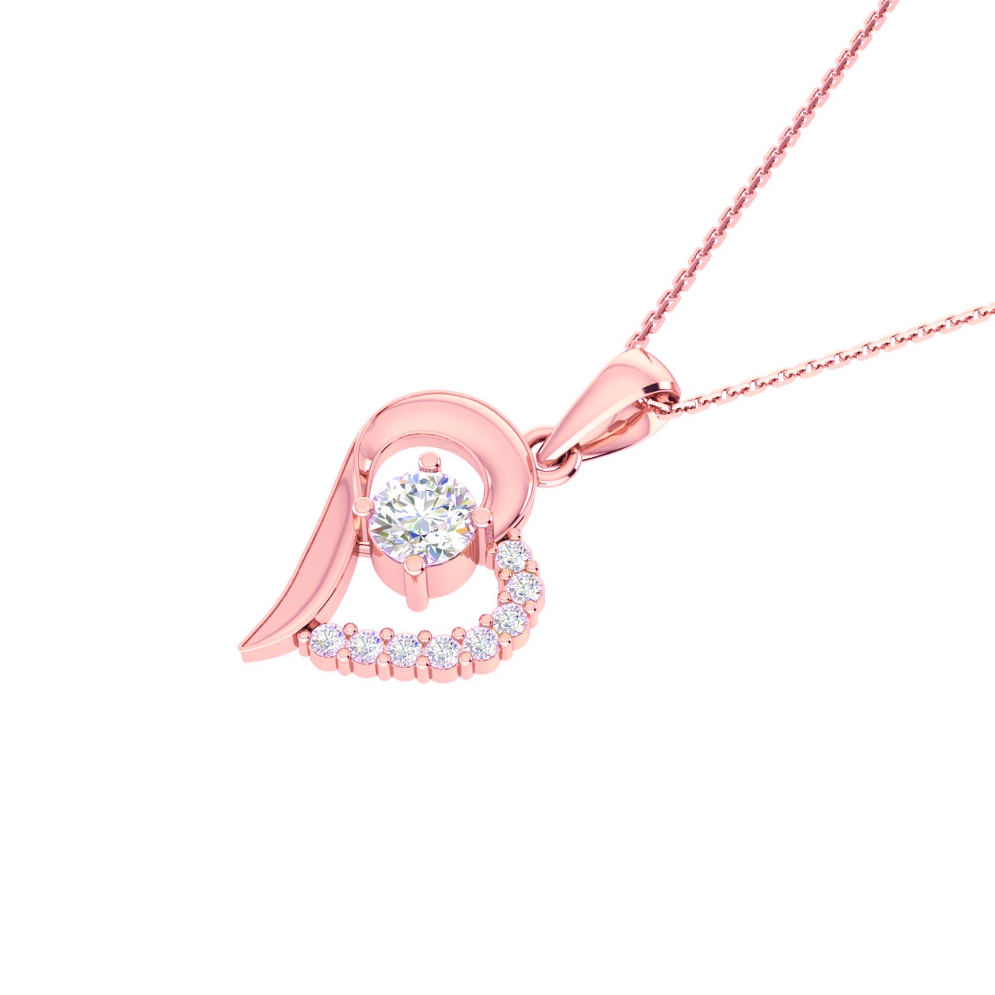 RKC Rose Gold Moissanite Heart Pendant With Link Chain Gift For Girls 925 Silver Weight 5.50 gm