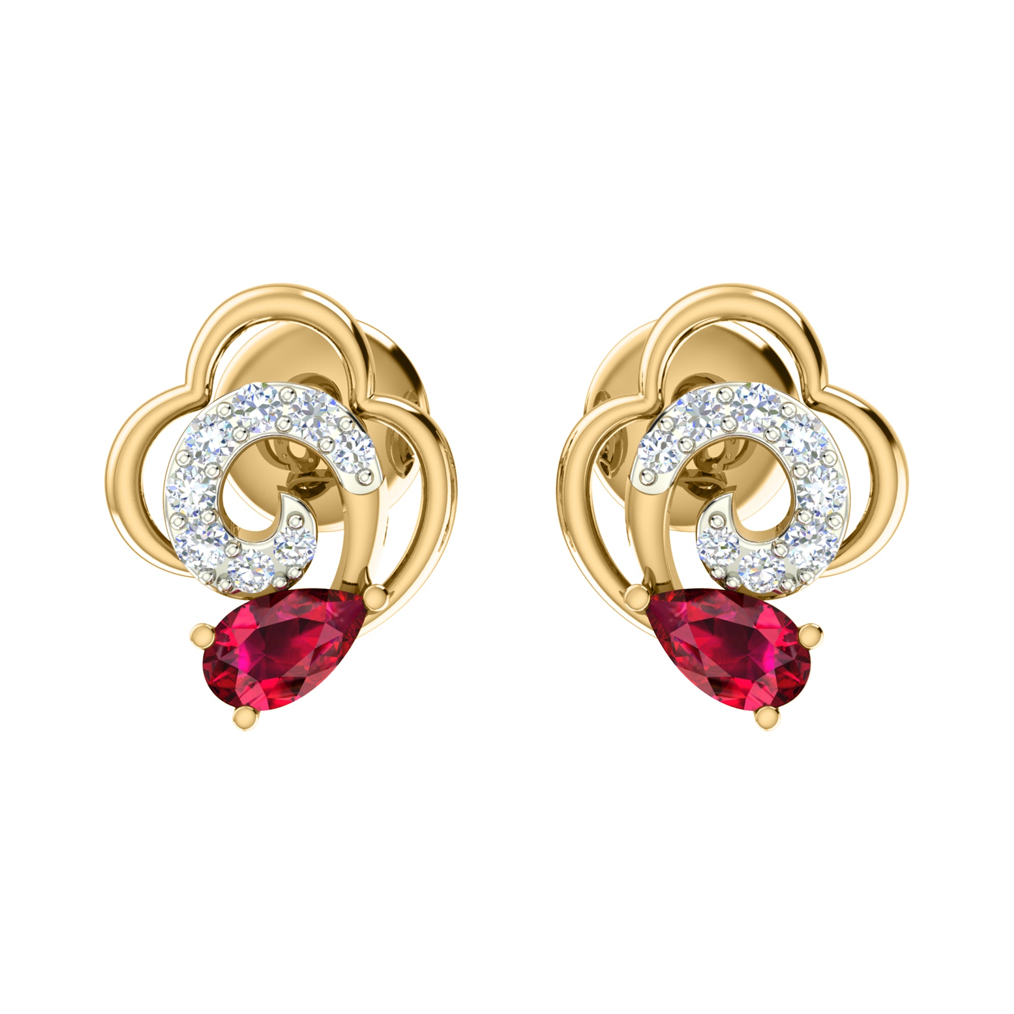 Срэбра RKC 925, залаты, 0,36 карата, кулон з рубінам, вагой 3,60 г і завушніцамі вагой 2,20 г, камплект з пакрыццём з ружовага золата 14 карат