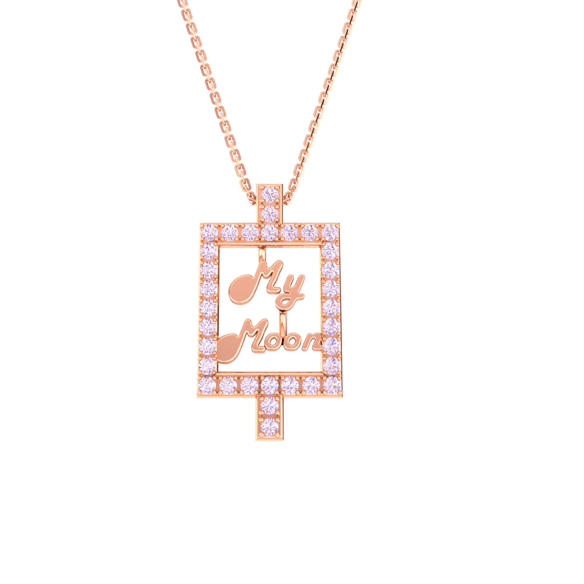 RKC 14k Yellow Gold Plated My MOM Frame Moissanite Pendant With Link Chain For Women's