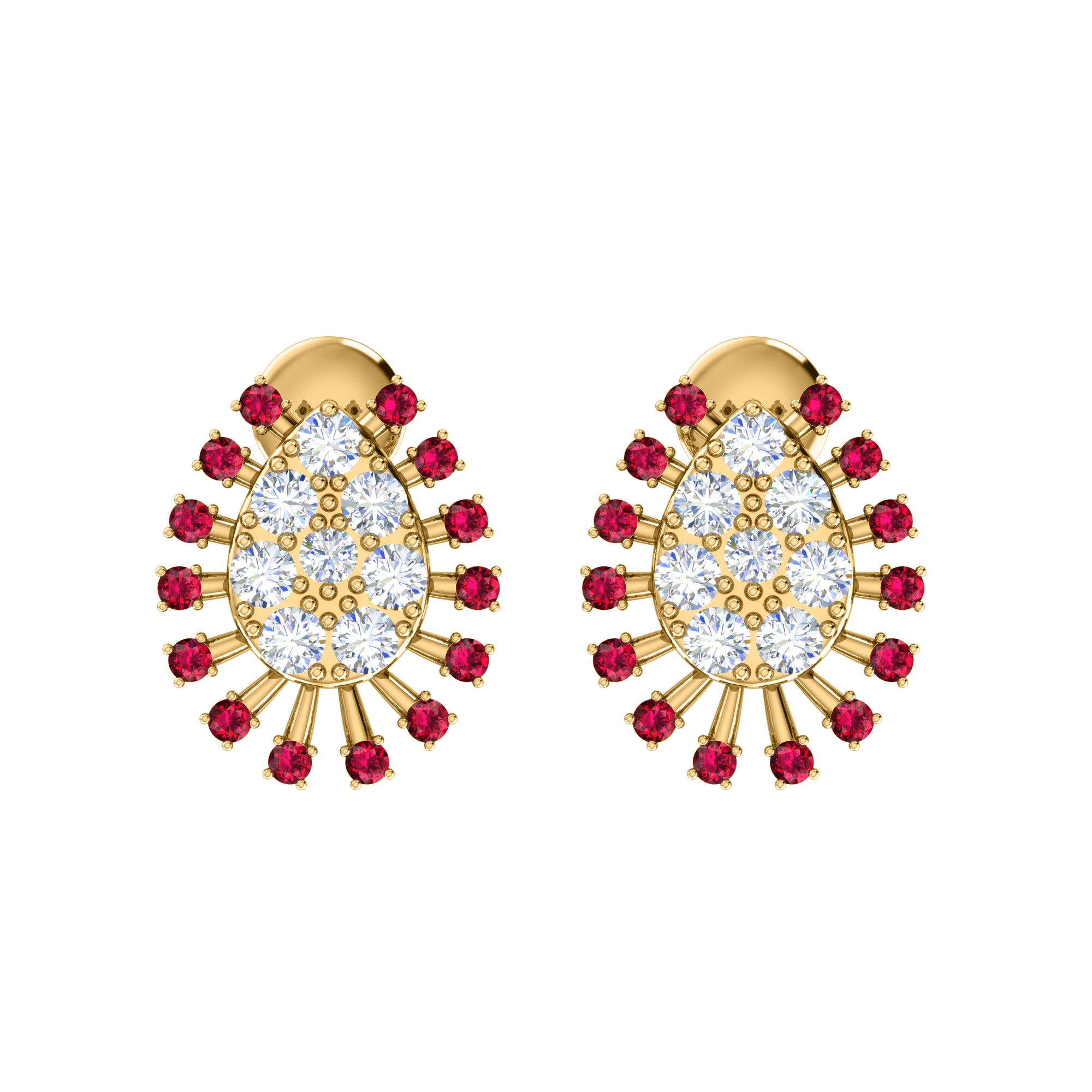 RKC 925 Sterling Silver Stud Cluster Women's Earring 14k White Over Wt 3.00gm Height 14.00mm