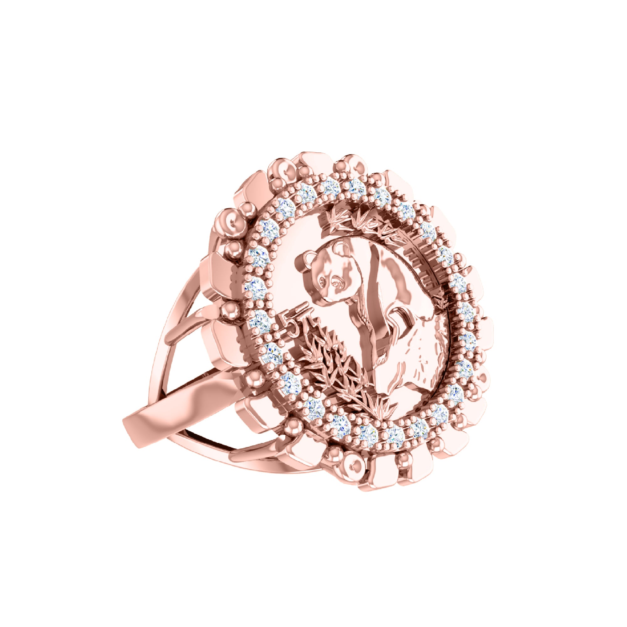 خاتم مويسانيتي من RKC للنساء بتصميم دائري من الفضة عيار 925 ومطلي بالذهب الأصفر عيار 14 وزن 5 جرام عرض 2.30 ملم