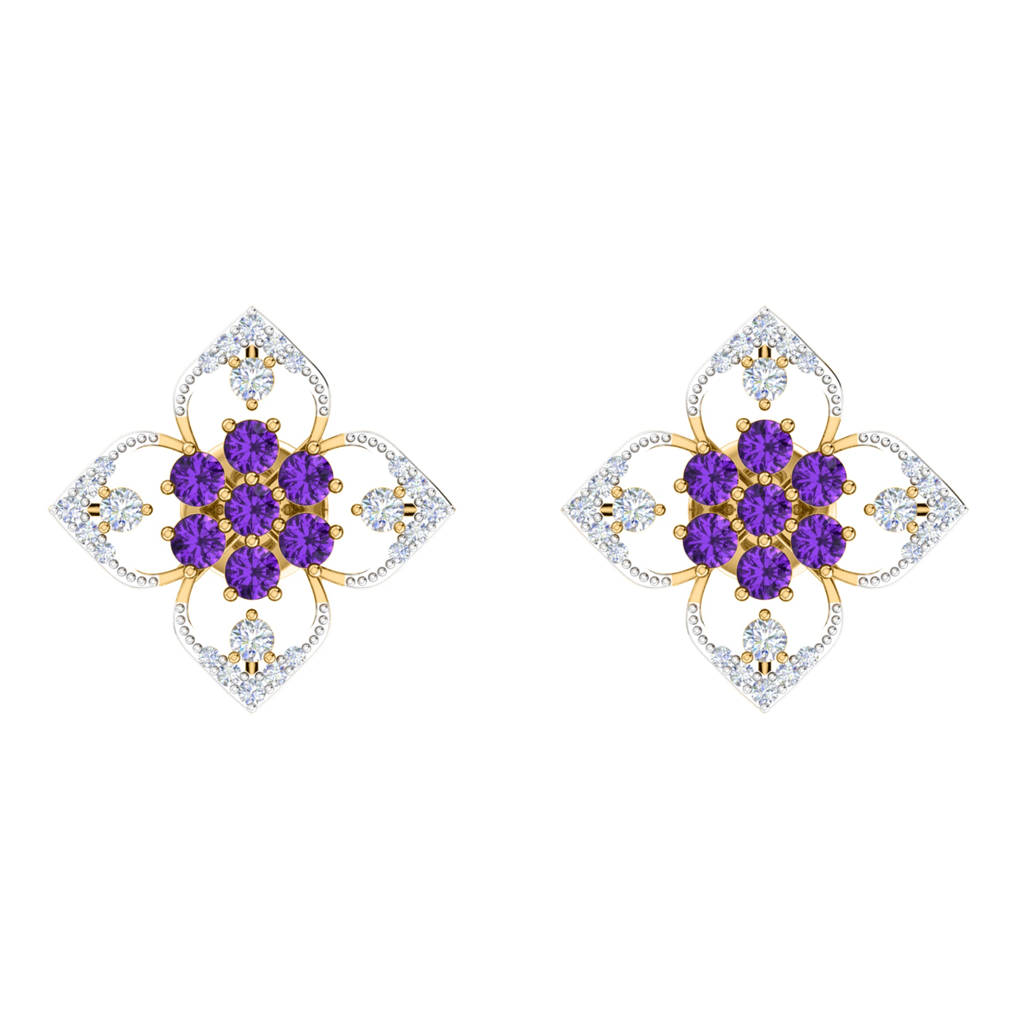 RKC 925 Sterling Silver Daily Wear Girl's Floral Stud Women Earring 14k Yellow Over Product Wt 2.80 GM Height 14.70 MM