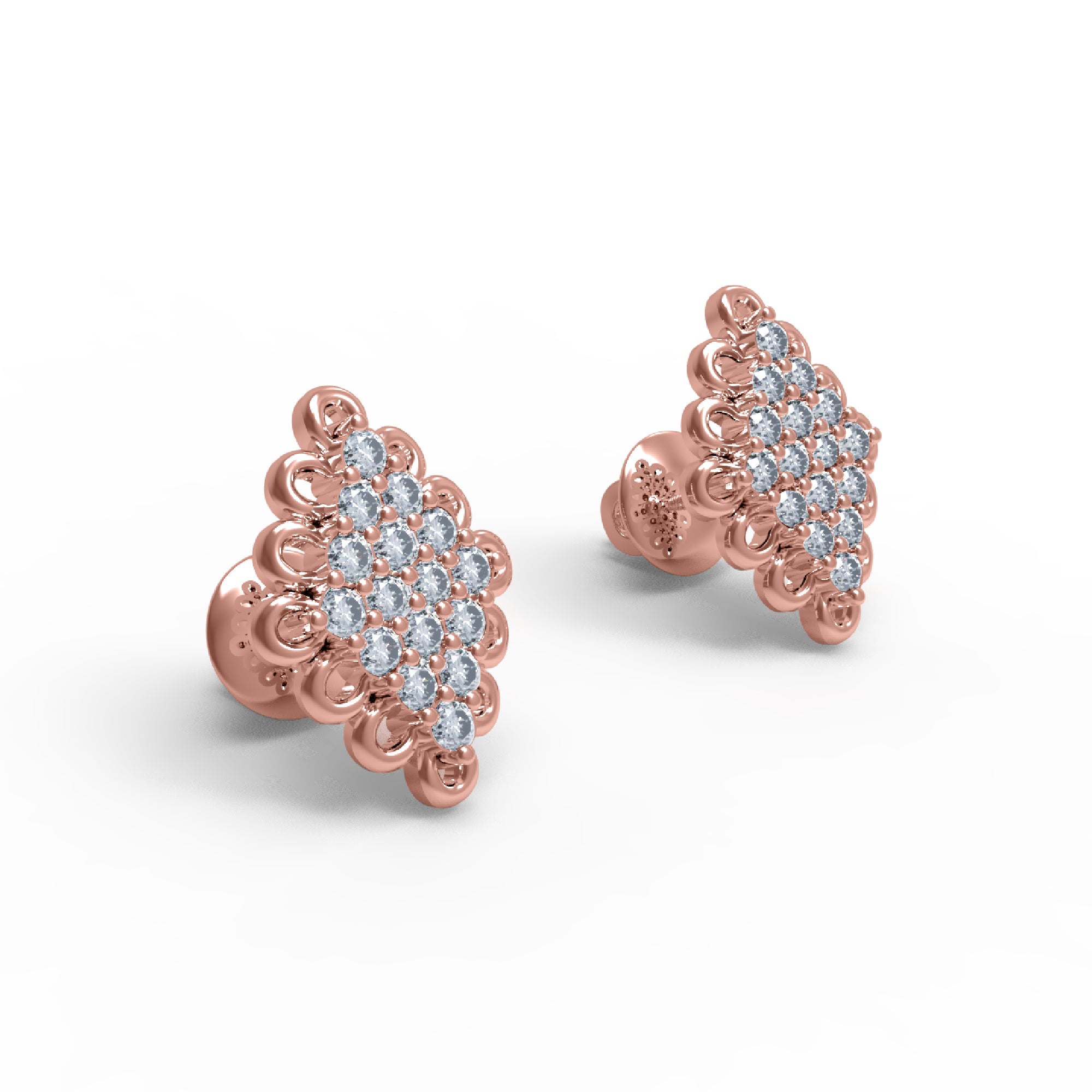 RKC Sterling Silver Women Wedding Stud Earring 14K Yellow Gold Finish 3.50 Gm Height 14.00 MM