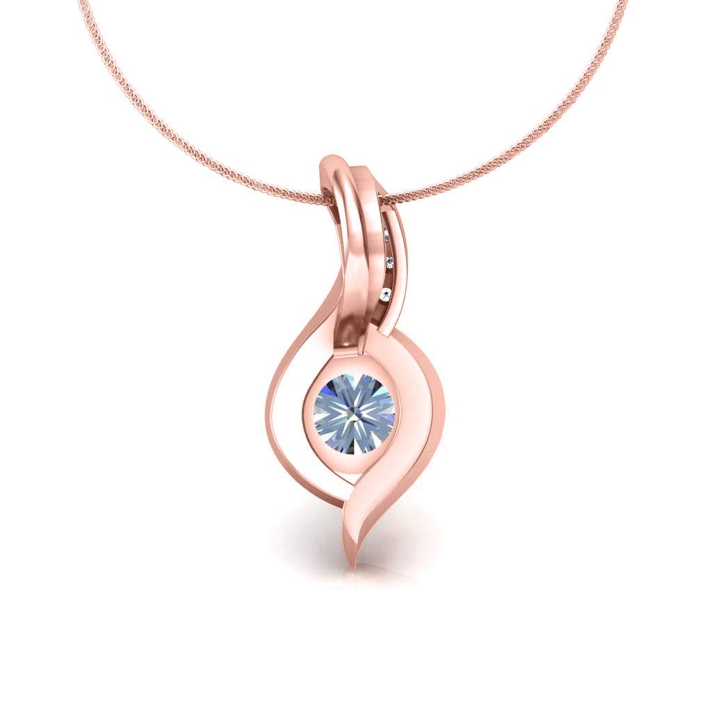RKC 925 Sterling Silver Round 0.92 CT Moissanite Pendant 14K Rose Gold Plated Wt 3.00 gm Height 15 mm