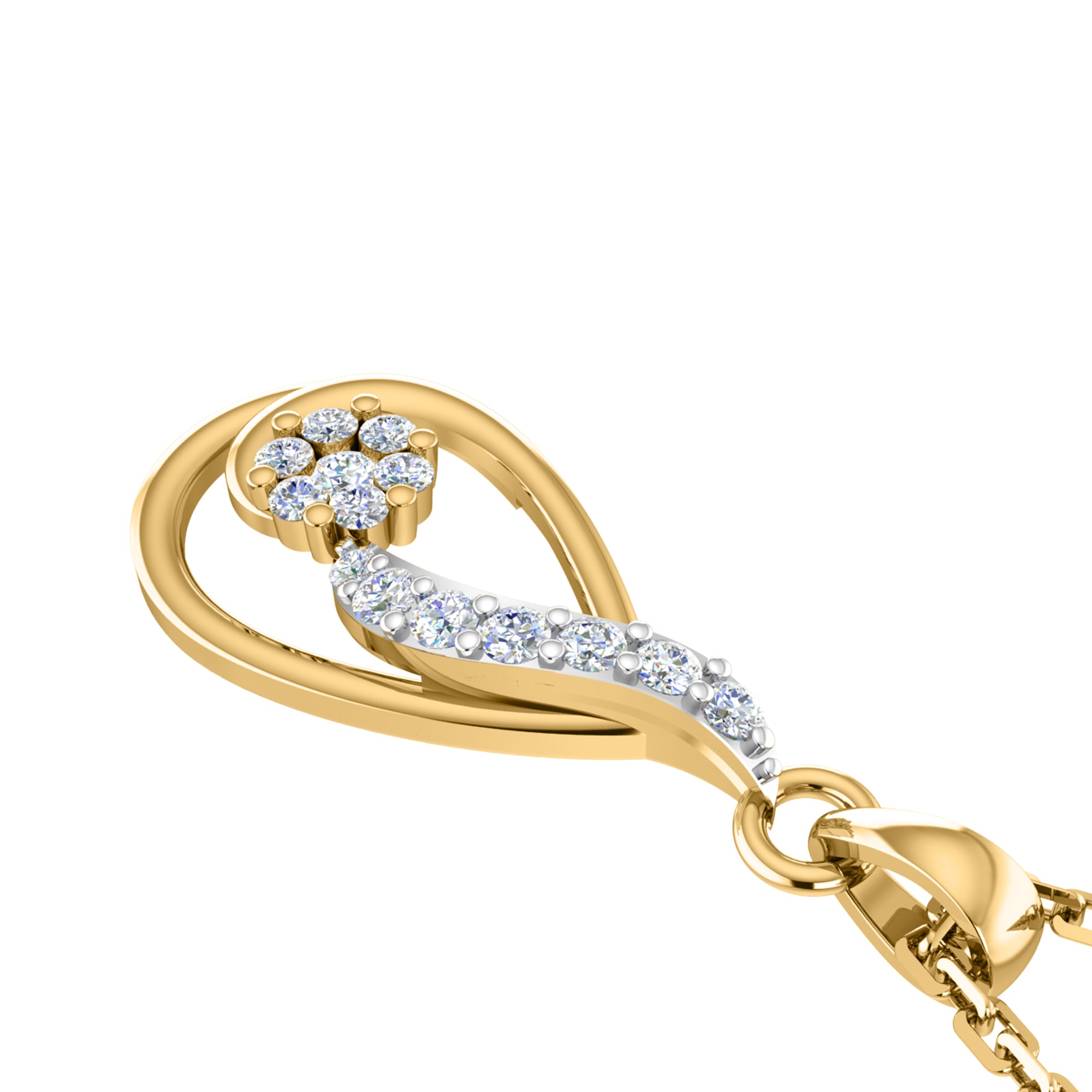 RKC 925 સિલ્વર ગોલ્ડન ટોટલ 0.40Ct મોઈસાનાઈટ પેન્ડન્ટ Wt 3.60gm અને Wt એરિંગ 2.30gm સેટ 14K યલો ગોલ્ડ પ્લેટેડ સાથે