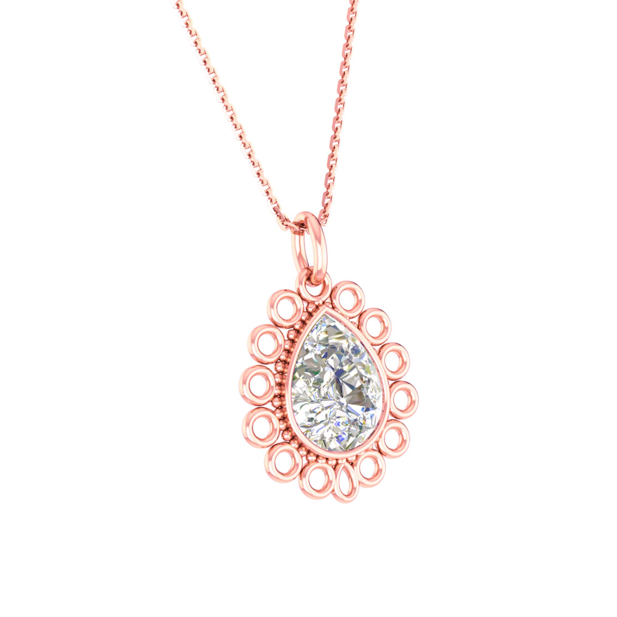 RKC Moissanite/ CZ Golden Pear Shape Pendant with Link Chain 14k Yellow Gold Plated Weight gm