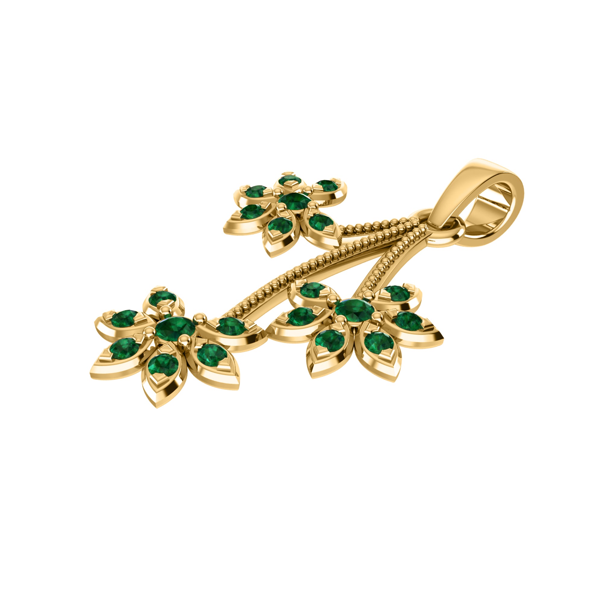 RKC 0.27Ct एमराल्ड फ्लोरल लटकन 925 चांदीचे दागिने 14K रोझ गोल्ड प्लेटेड 4.60WT उंची 26.50mm