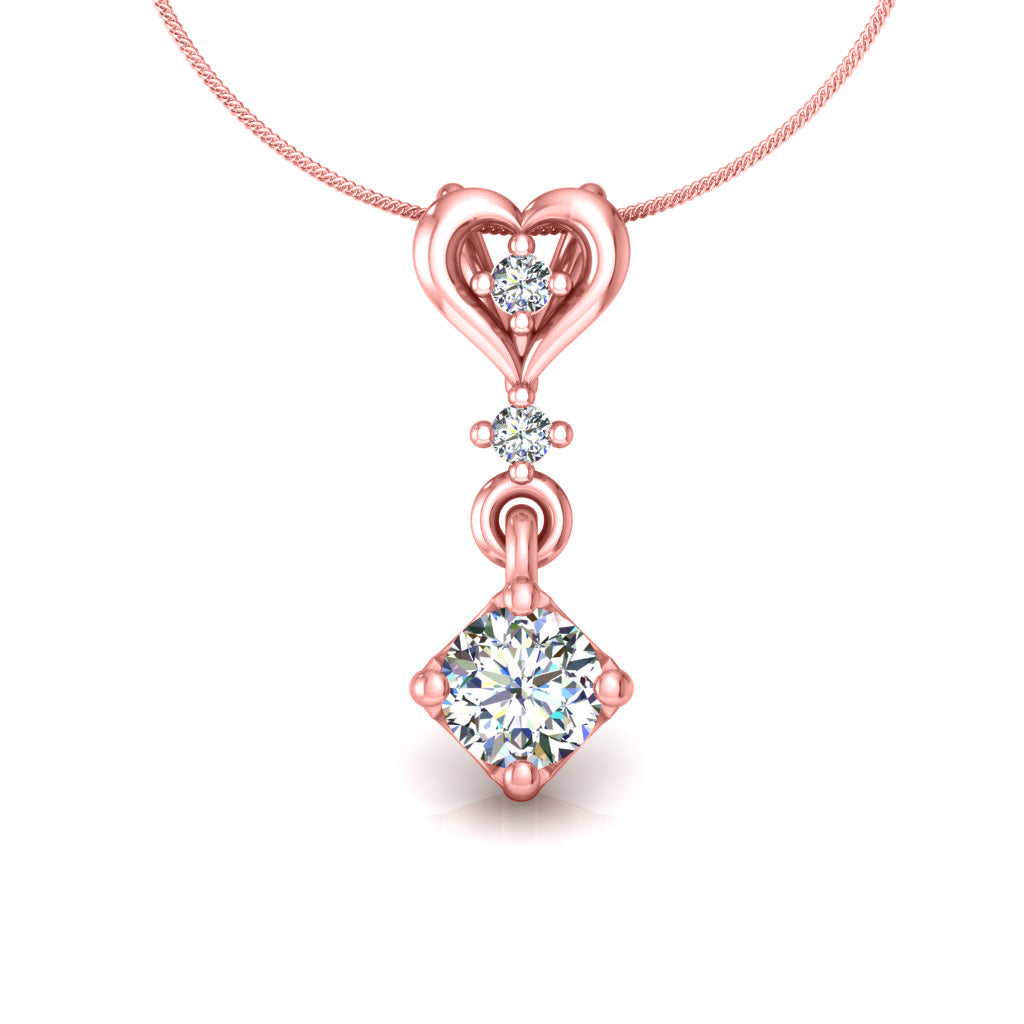 RKC হার্ট লুপ ড্রপ সিলভার 0.40 Ct ময়সানাইট দুল 14K হলুদ গোল্ড ফিনিশ Wt 2.8 গ্রাম উচ্চতা 15 মিমি