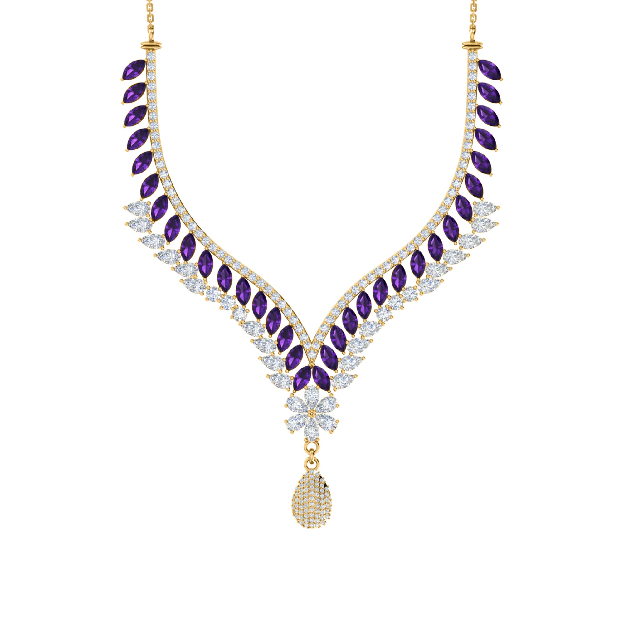 RKC 18 CT Moissanite Charming Necklace 925 Silver 14k Rose gold Plated Product Weight 17.00 GM Height 100.00 MM