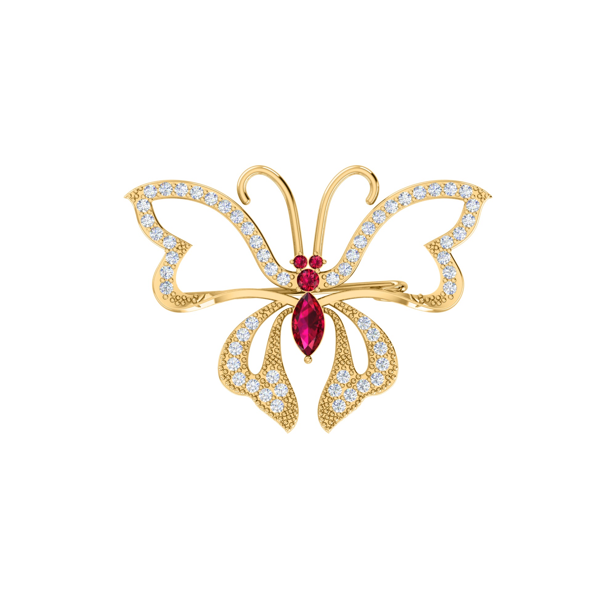 RKC 0,96Ct Moissanite 925 Ασημένια καρφίτσα πεταλούδα 14 καρατίων ροζ επιχρυσωμένο προϊόν Wt 4,00 γρ.