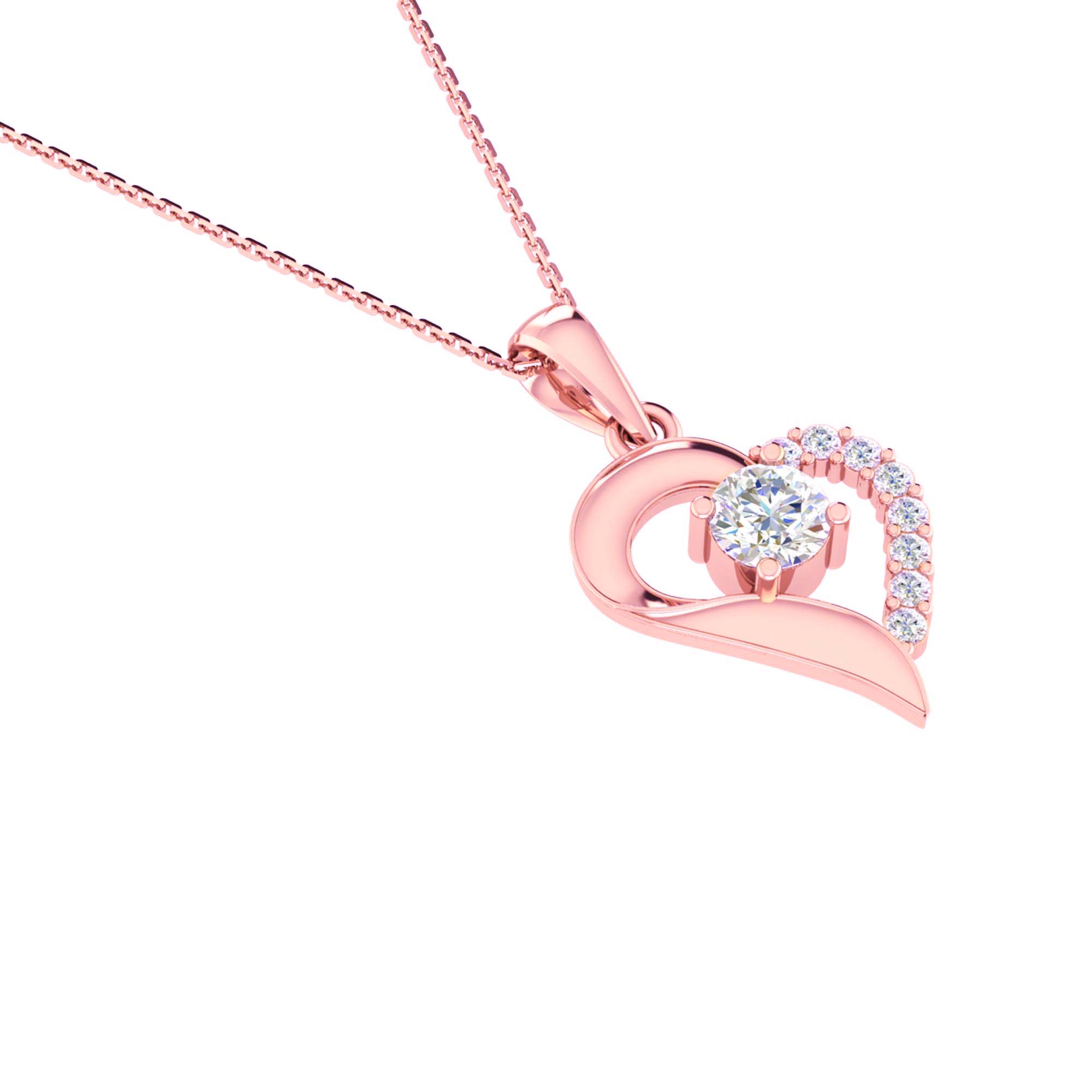 RKC Rose Gold Moissanite Heart Pendant With Link Chain Gift For Girls 925 Silver Weight 5.50 gm
