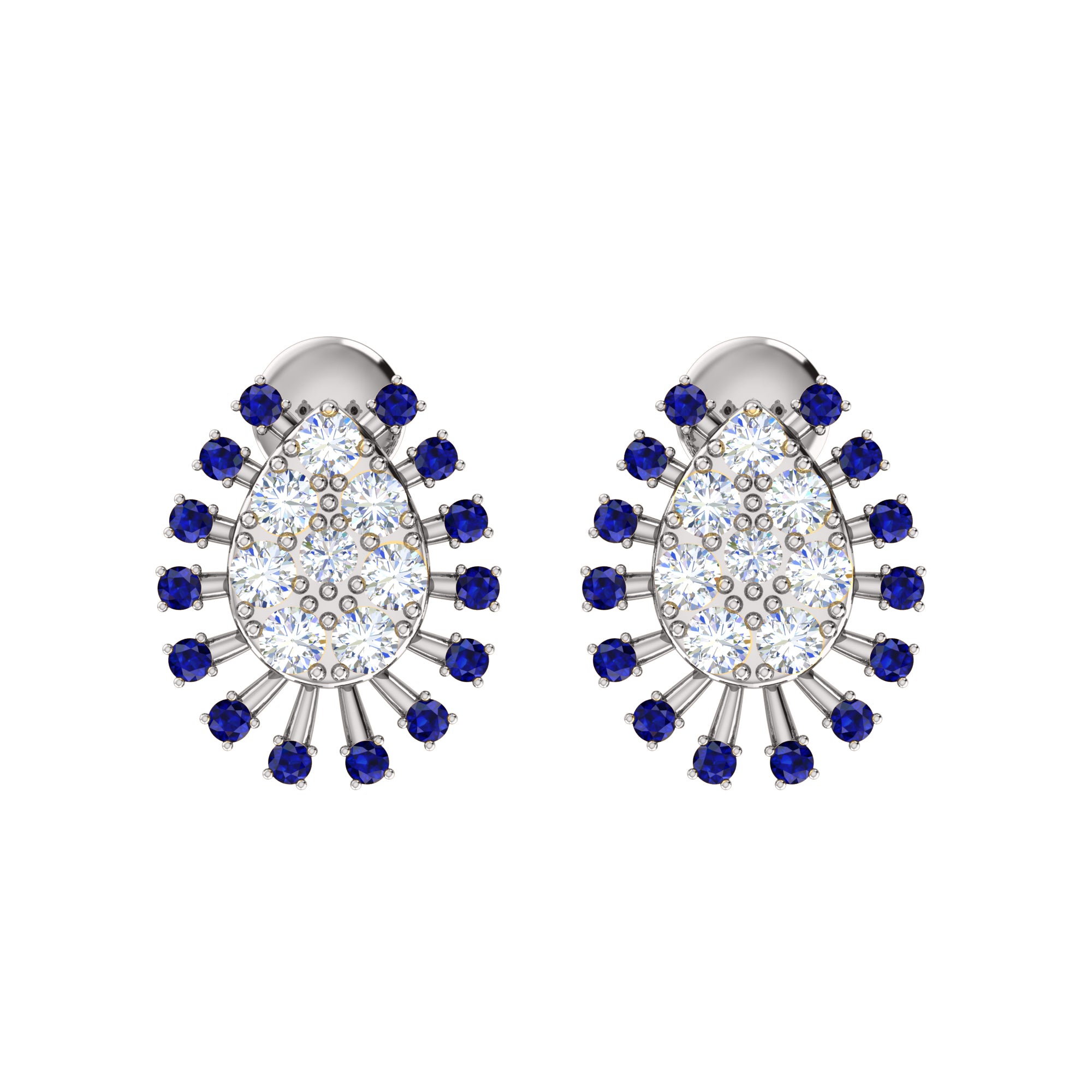 RKC 925 Sterling Silver Stud Cluster Women's Earring 14k White Over Wt 3.00gm Height 14.00mm