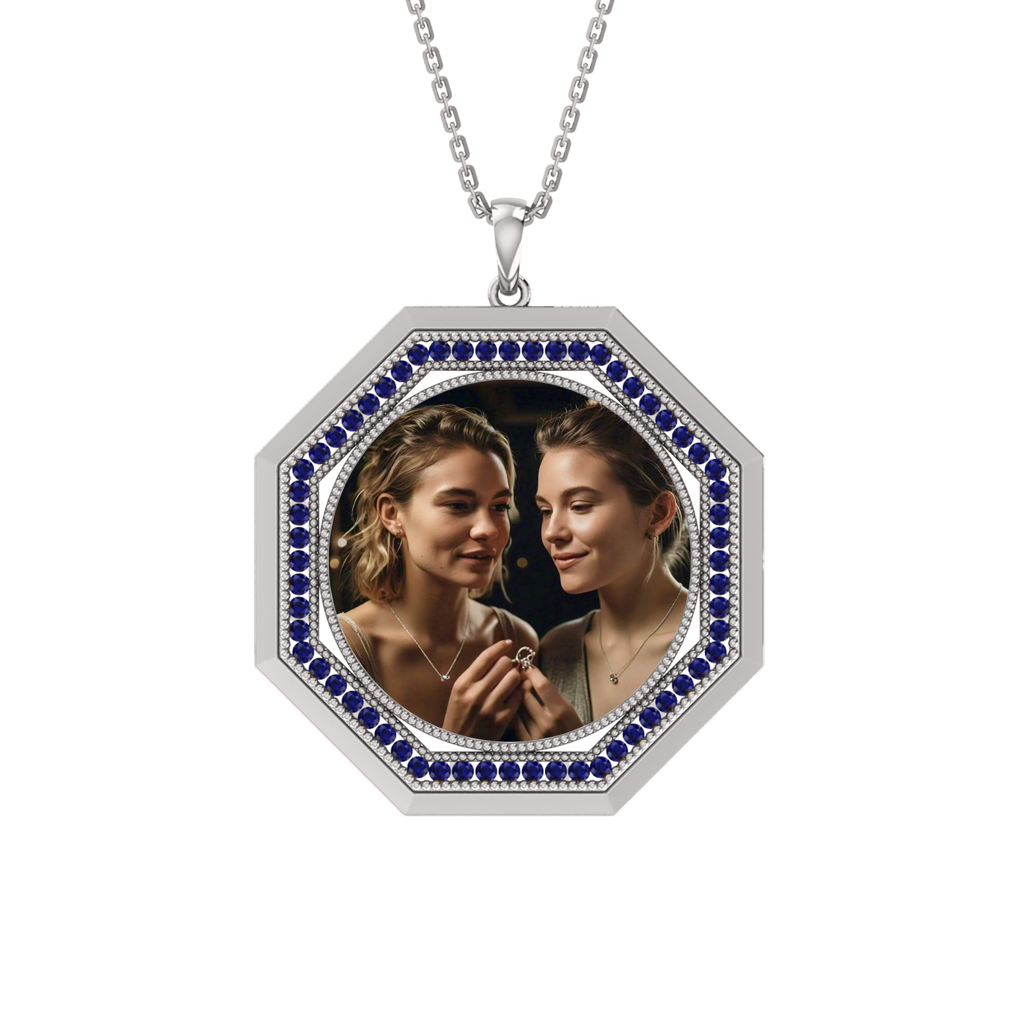 RKC 0.49Ct 사파이어 포토 펜던트 925 실버 주얼리 14K 로즈 골드 도금 중량 5.30gm 높이 25.50mm