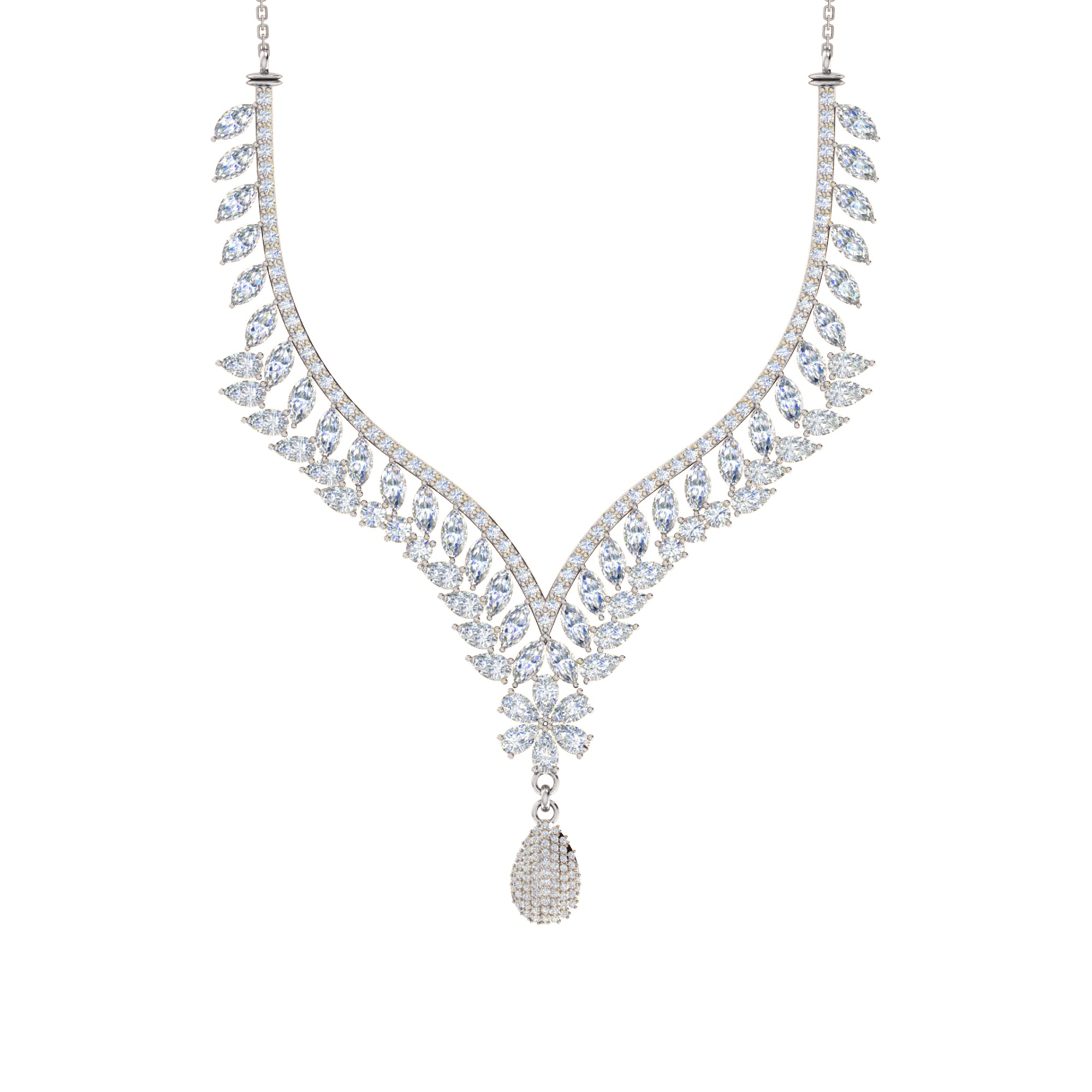 RKC 18 CT Moissanite Charming Necklace 925 Silver 14k Rose gold Plated Product Weight 17.00 GM Height 100.00 MM